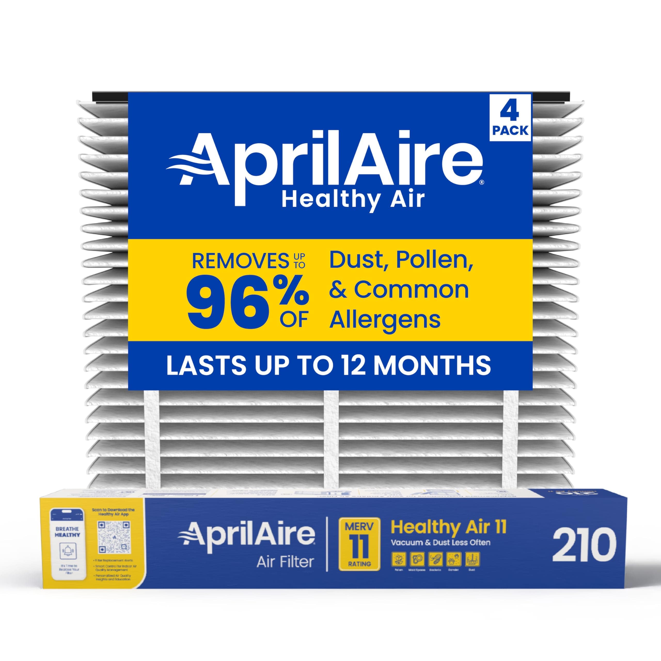 Aprilaire - 210 A4 210 Replacement Air Filter for Whole Home Air Purifiers, Clean Air Dust Filter, MERV 11 (Pack of 4)