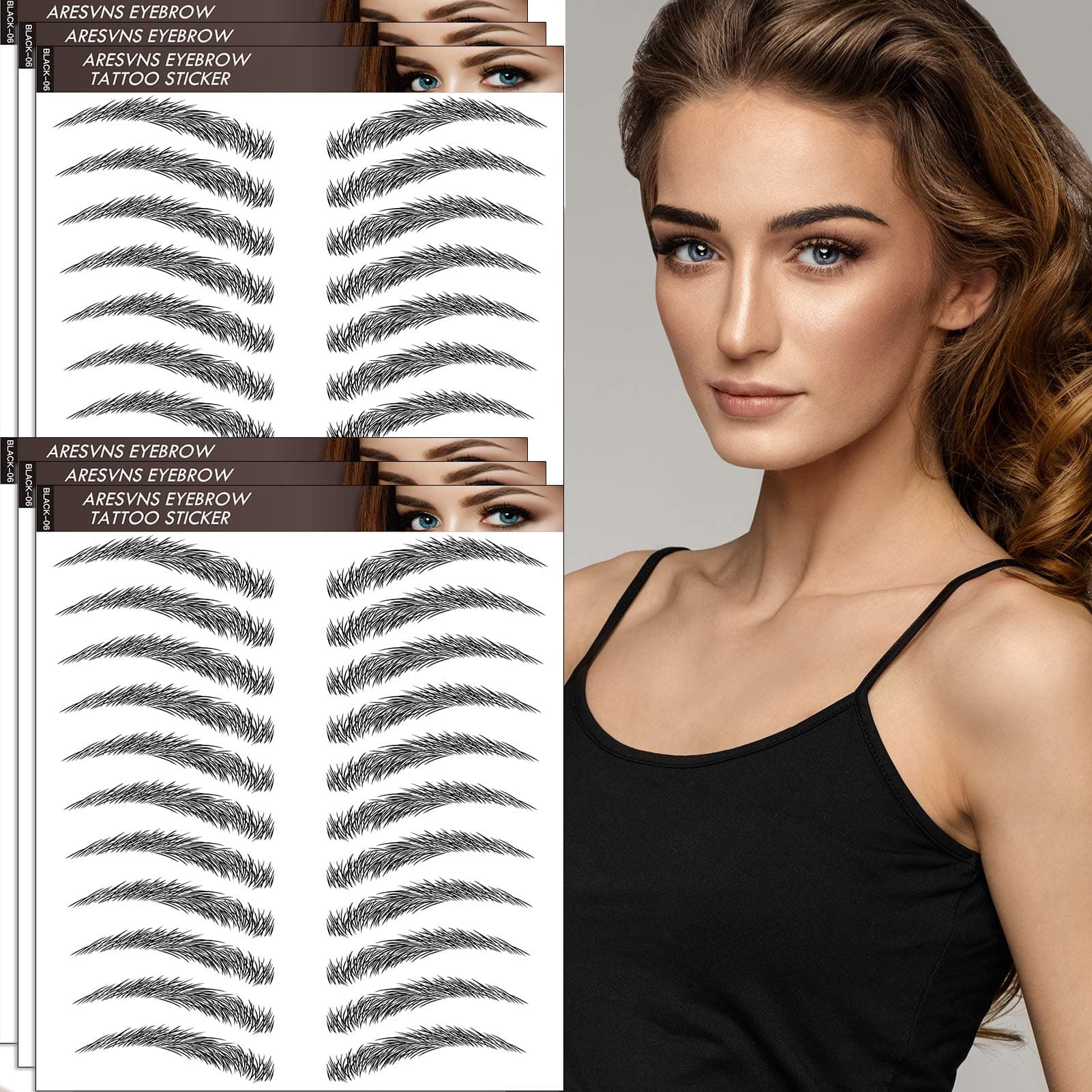 Black Eyebrows Tattoo 66 Pairs! Newly Improved 4D Hair-Like Fake Eyebrows Waterproof and Long-Lasting 3-5 Days,Suitable Size, Eyebrow Tattoo Stickers for Women Christmas Gift