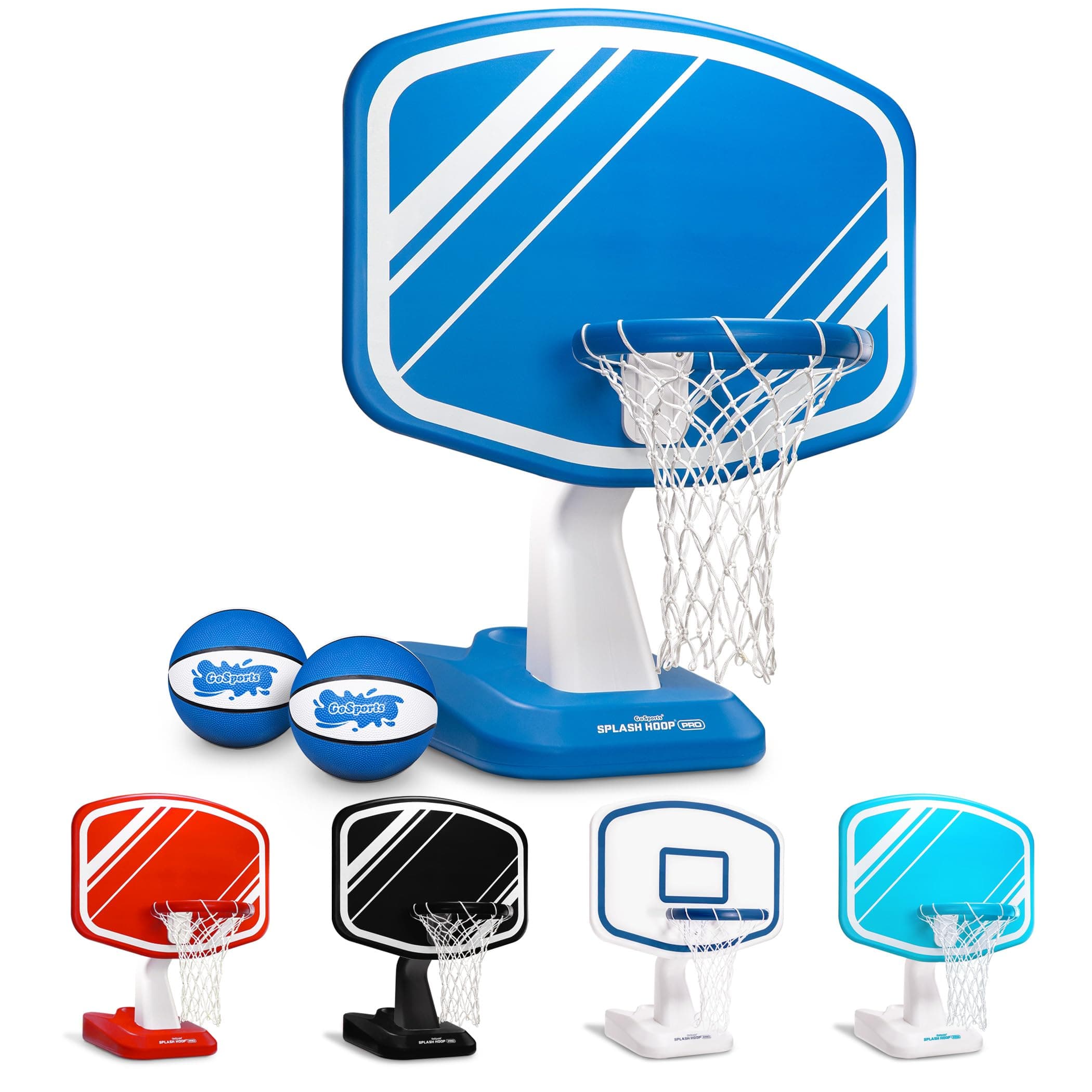 GoSports Splash Hoop Swimming Pool Basketball Game, Includes Poolside Water Basketball Hoop, 2 Balls and Pump – Choose Your Style