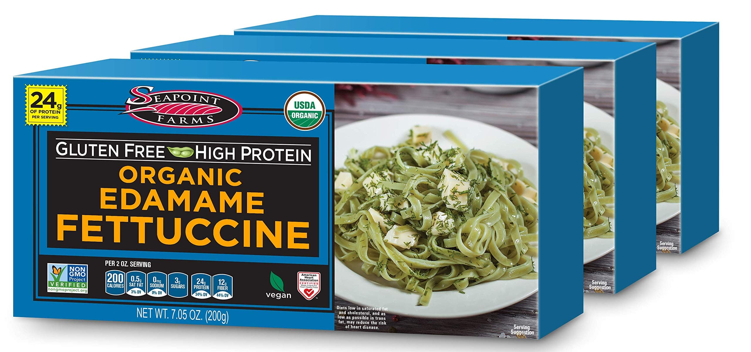 Organic Edamame Fettuccine Noodles, 24g High Protein, 1 Ingredient, Low Carb, Gluten Free, Vegan, Non-GMO, Kosher, Healthy Plant-Based Pasta for Quick Meals, 7.05 oz (Pack of 3)