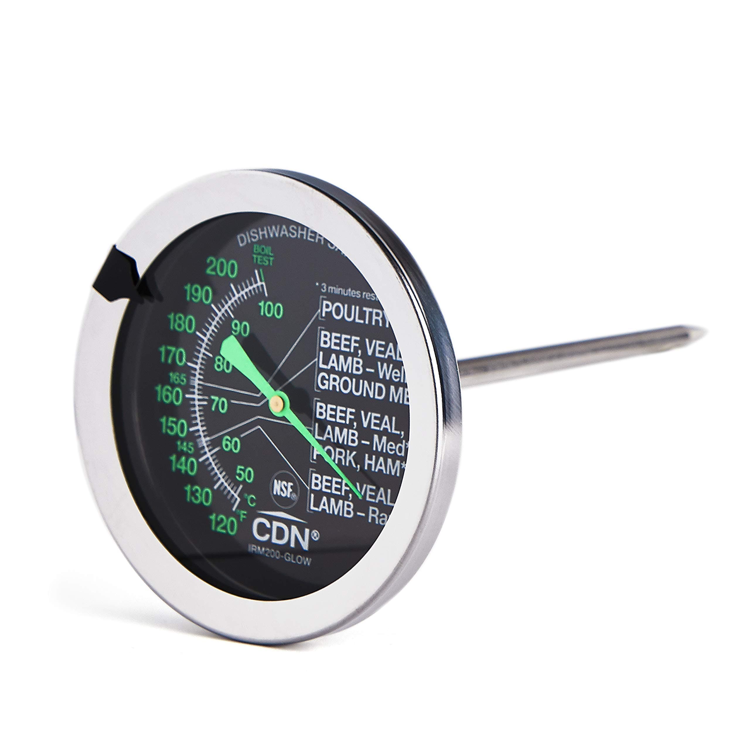 CDN IRM200-GLOW - ProAccurate Meat/Poultry Oven Thermometer-Extra Large Glow-in-The-Dark Dial-NSF Certified