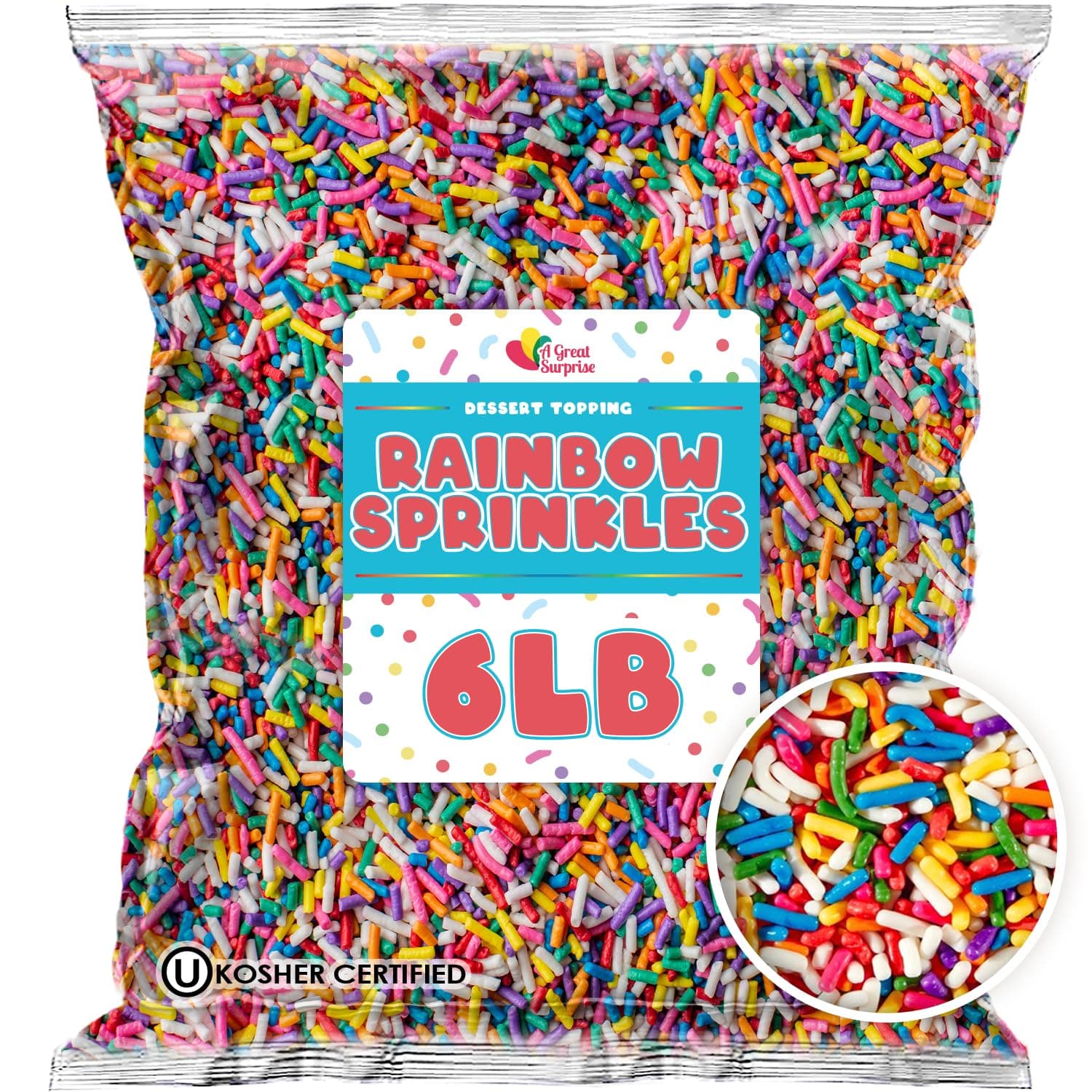 Rainbow Sprinkles Bulk - 6 Pounds - Bulk Rainbow Jimmies - Kosher - Decorating Cookies, Ice Cream Toppings, Cake
