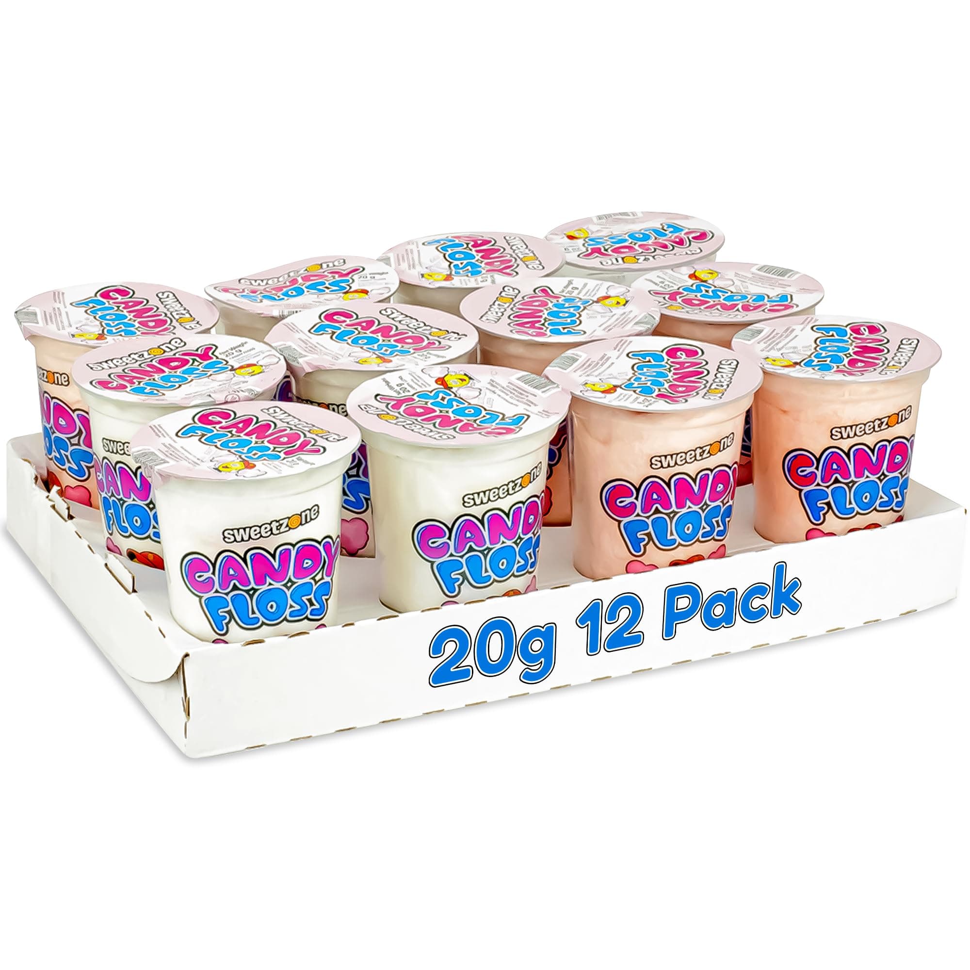 Candy Floss Halal Sweets Tub 20g x 12 Pack, Sweets Bulk, Retro Sweets, Cotton Sweets, Sweet Box, Bulk Sweets, Candy for Sweet Bags, Sweet Tub Delight, Bulk Candy
