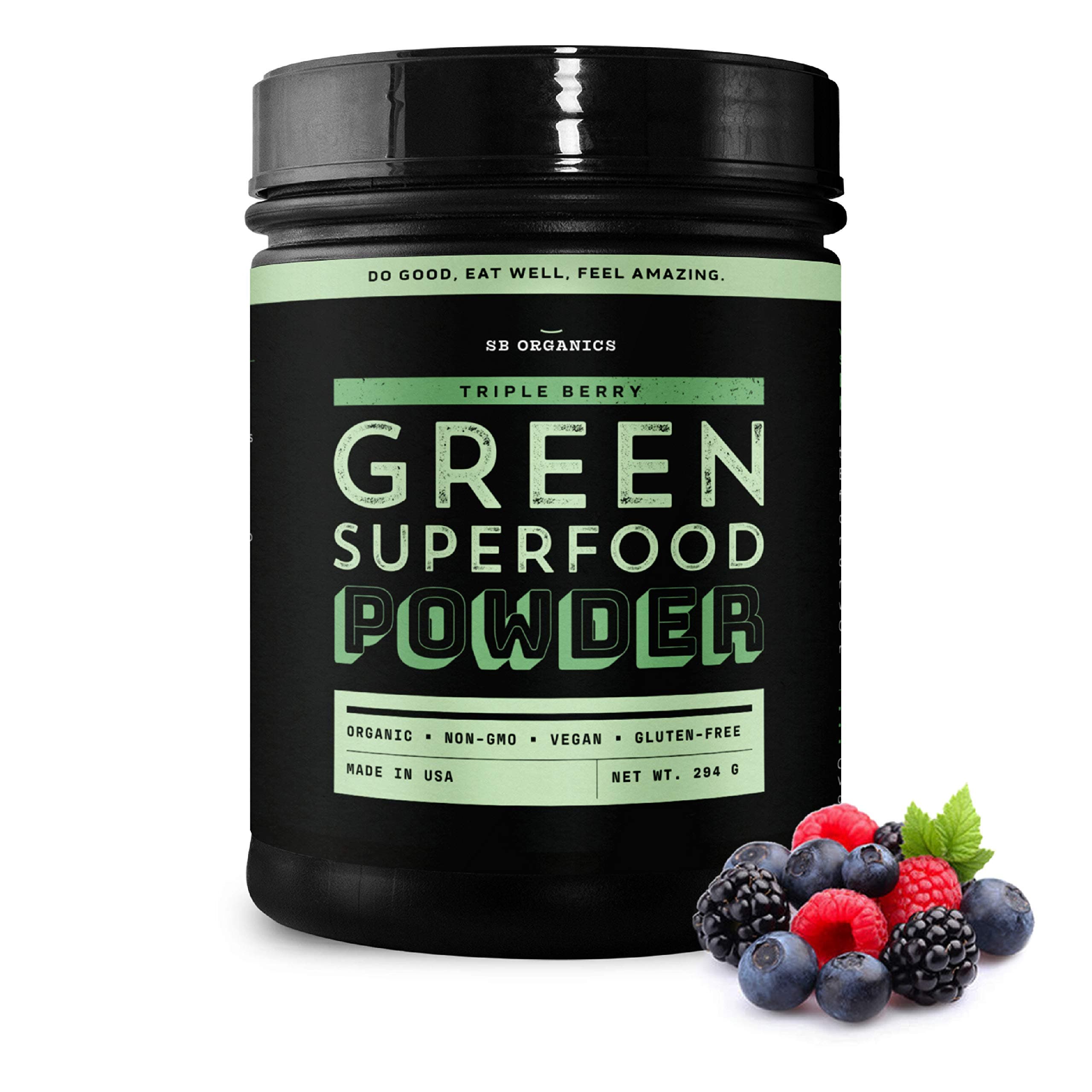 Sun Bay Foods Triple Berry Green Superfood Powder | Non-GMO | Super Greens Drink Blend | 10 oz.