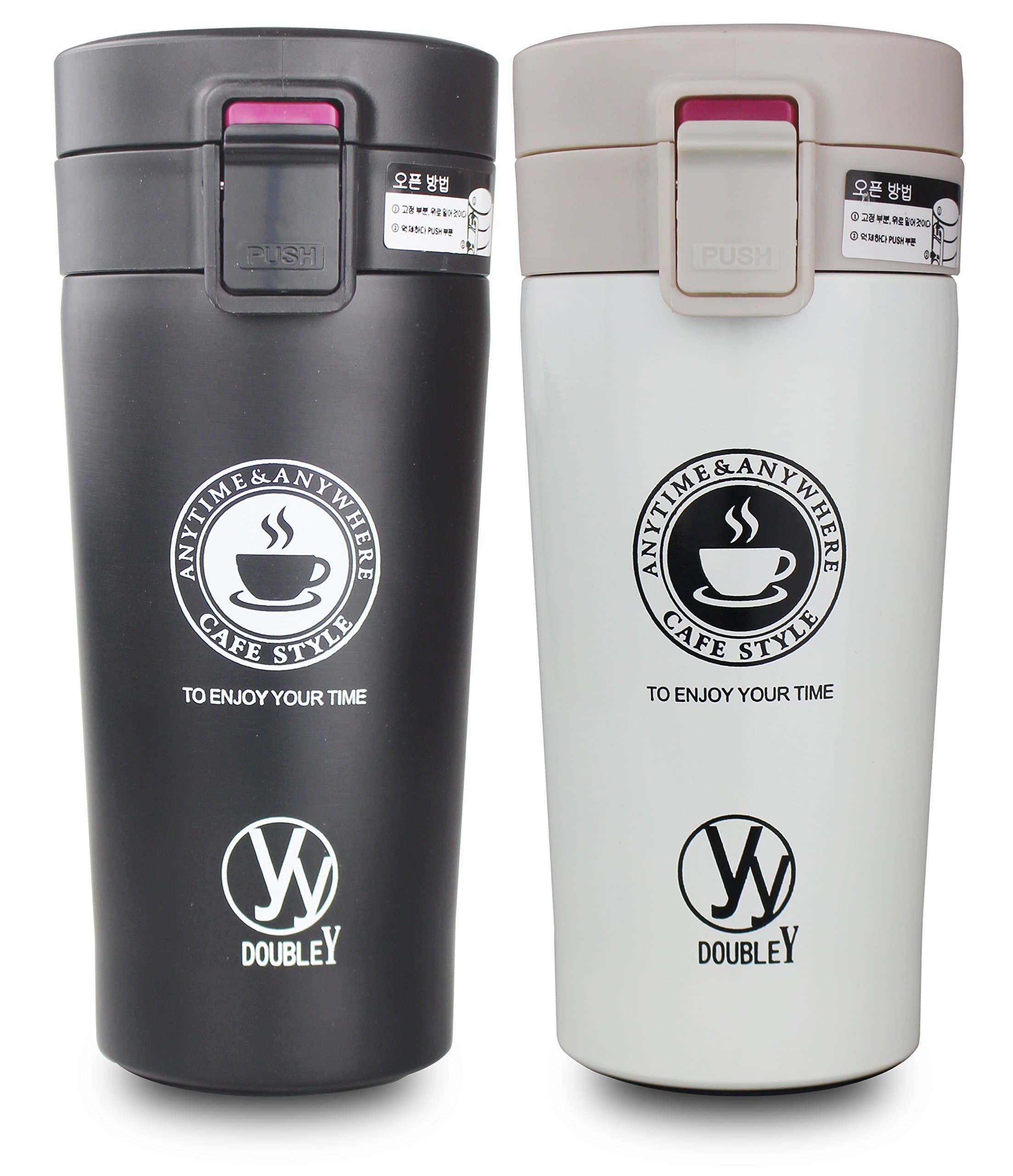 Double Y Double Walled Vacuum Flask Thermoses Stainless Steel Insulated coffee mug (2 mugs)
