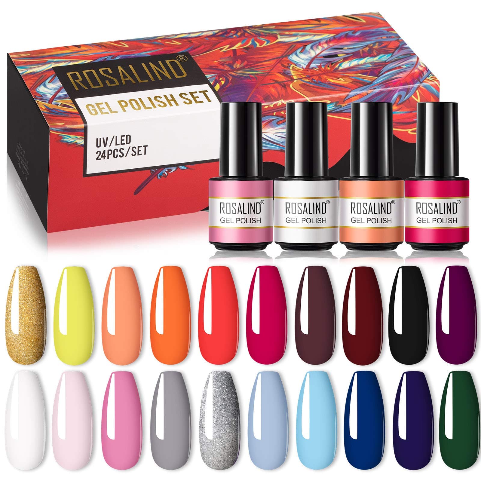 ROSALIND Fall Gel Nail Polish Colors Mini Bottle, Classic Gold Yellow Orange Brown Series Soak Off UV LED Lamp Neon Gel Nail Polish Set