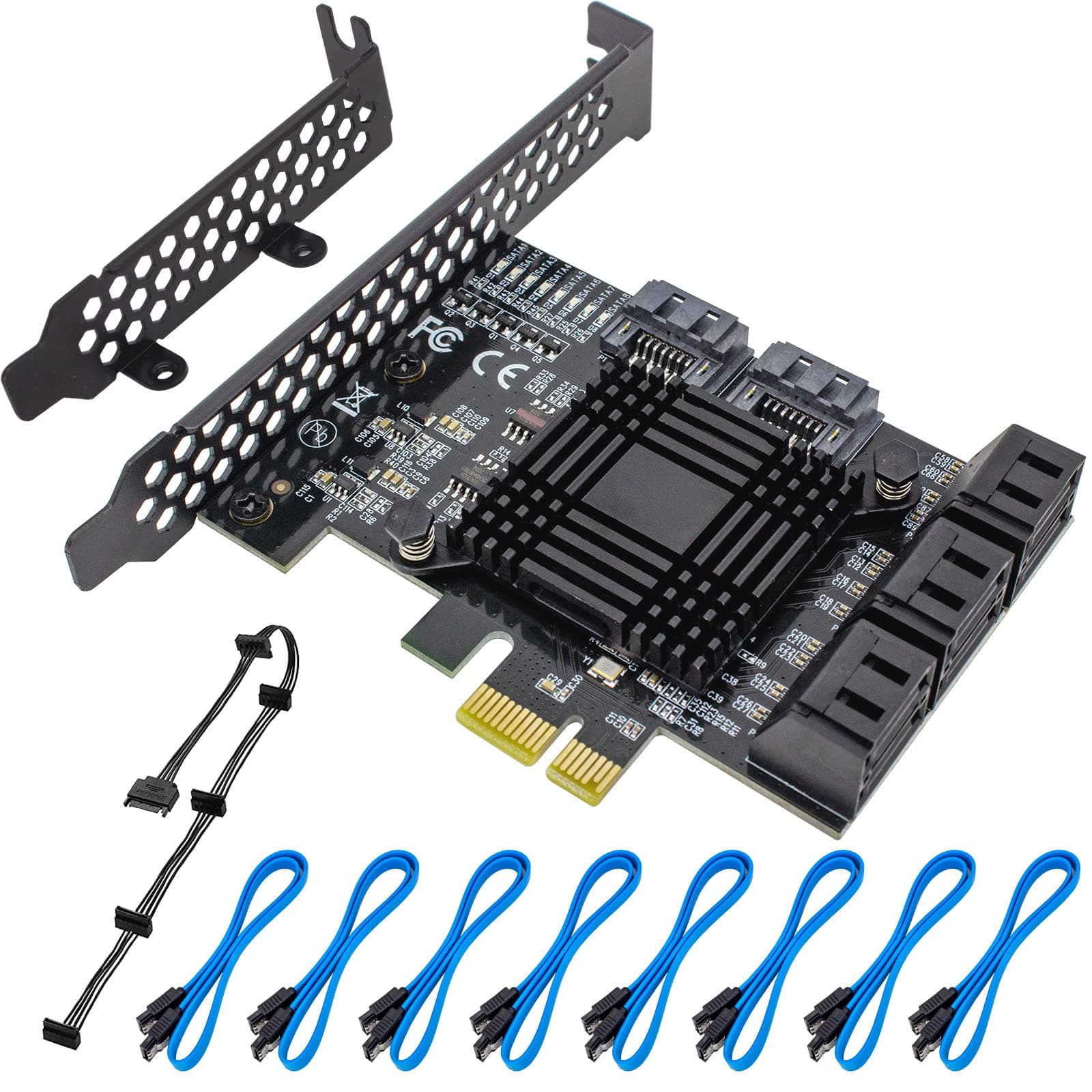 PCIe 8-Port SATA Controller Card (6 Gbps, Compatible with Windows, MAC, Linux) with 8 SATA Cables and Low Profile Bracket