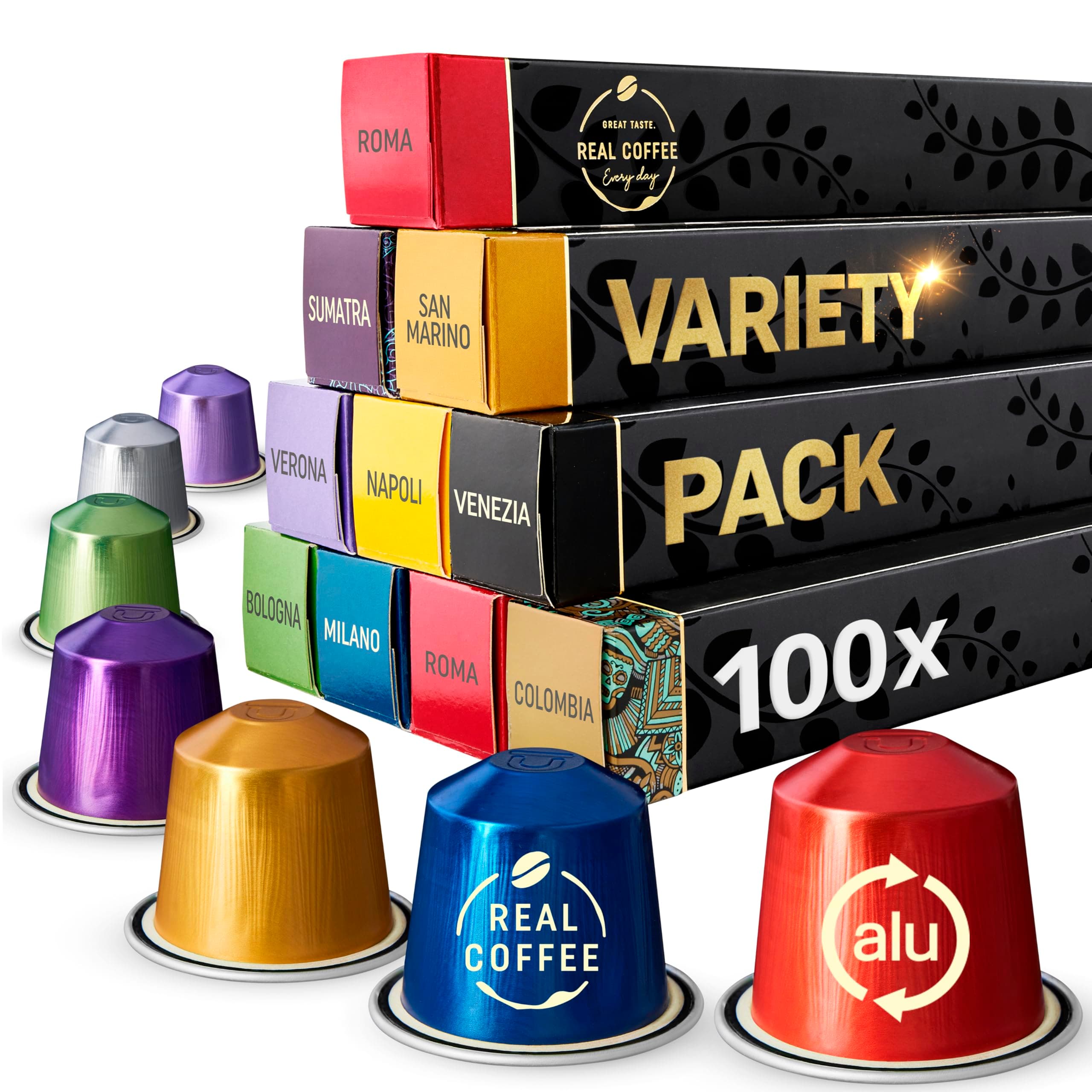 Mixed Variety Pack for Nespresso | 100 Test Winning Aluminum Capsules | 9 Distinctive Italian Flavors | 100% Nespresso Compatible Pods