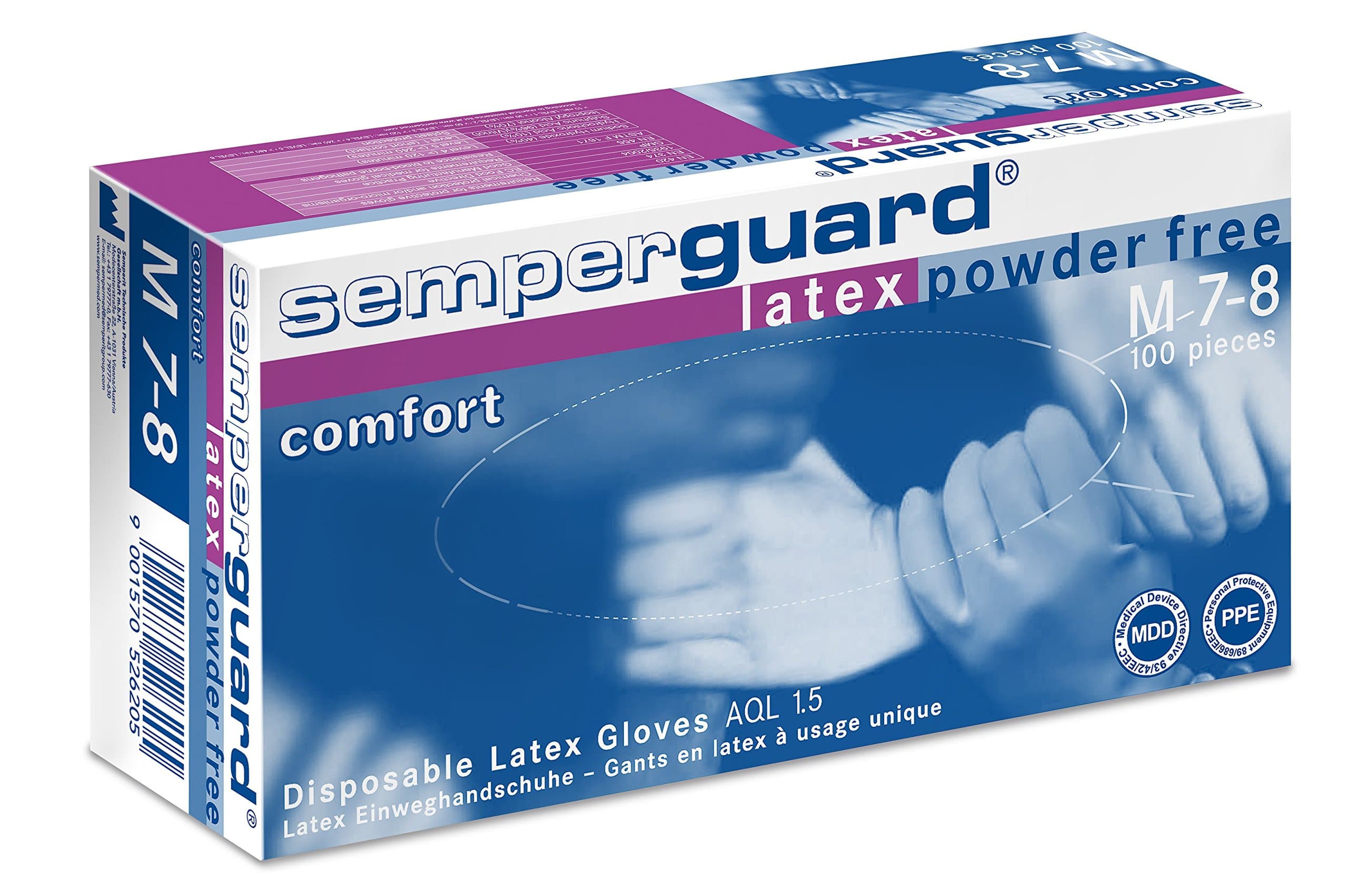 Semperguard Comfort 813777937/3000001283 Latex Einmalschutz and Natural Latex Examination Gloves, Powder Free, Large, 8, Natural White (Pack of 100)