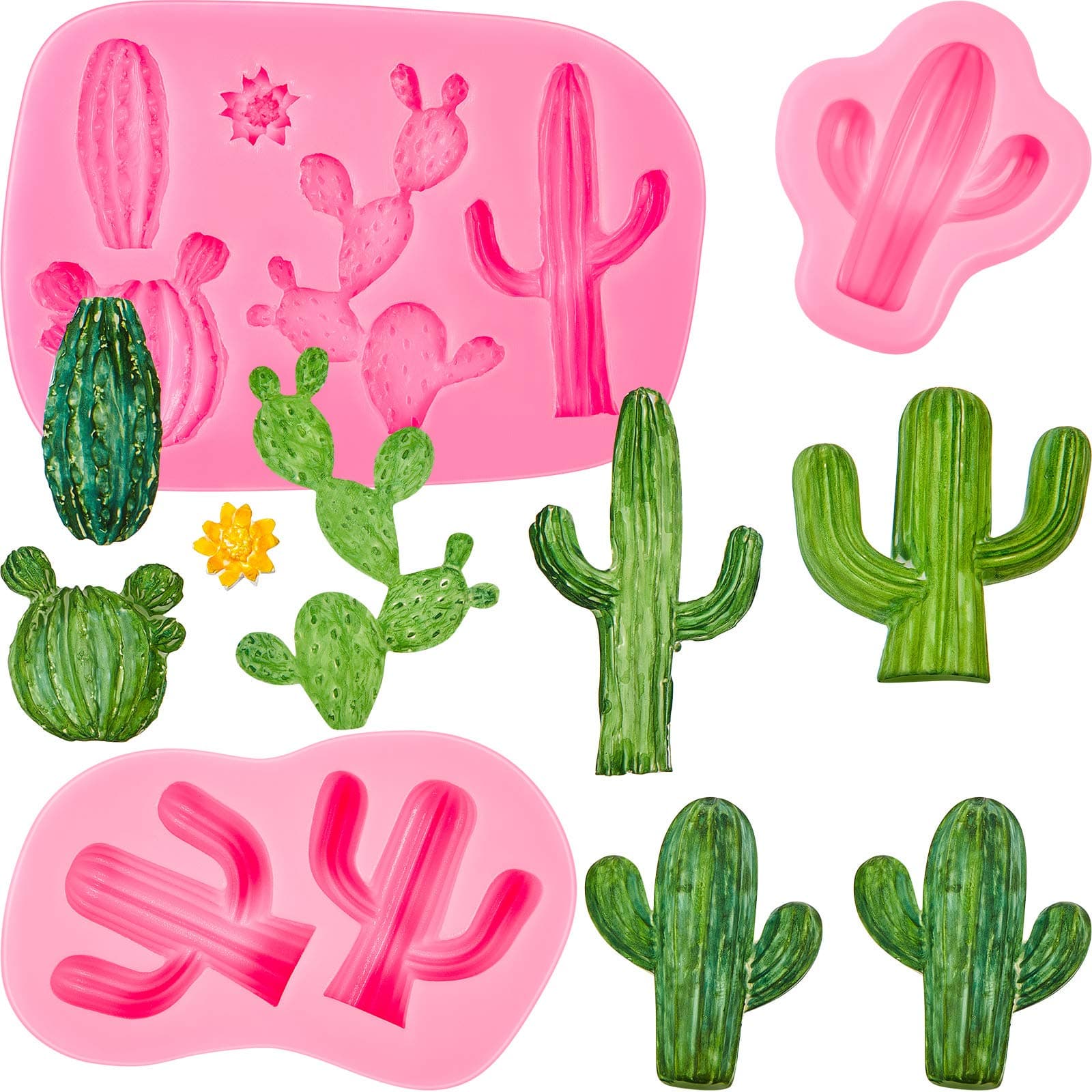 3 Pieces Cactus Silicone Fondant Moulds Cacti Hawaiian Cake Moulds Set for Making Sugar Chocolate Candy Gum Paste Cupcake Cake Decoration Supplies