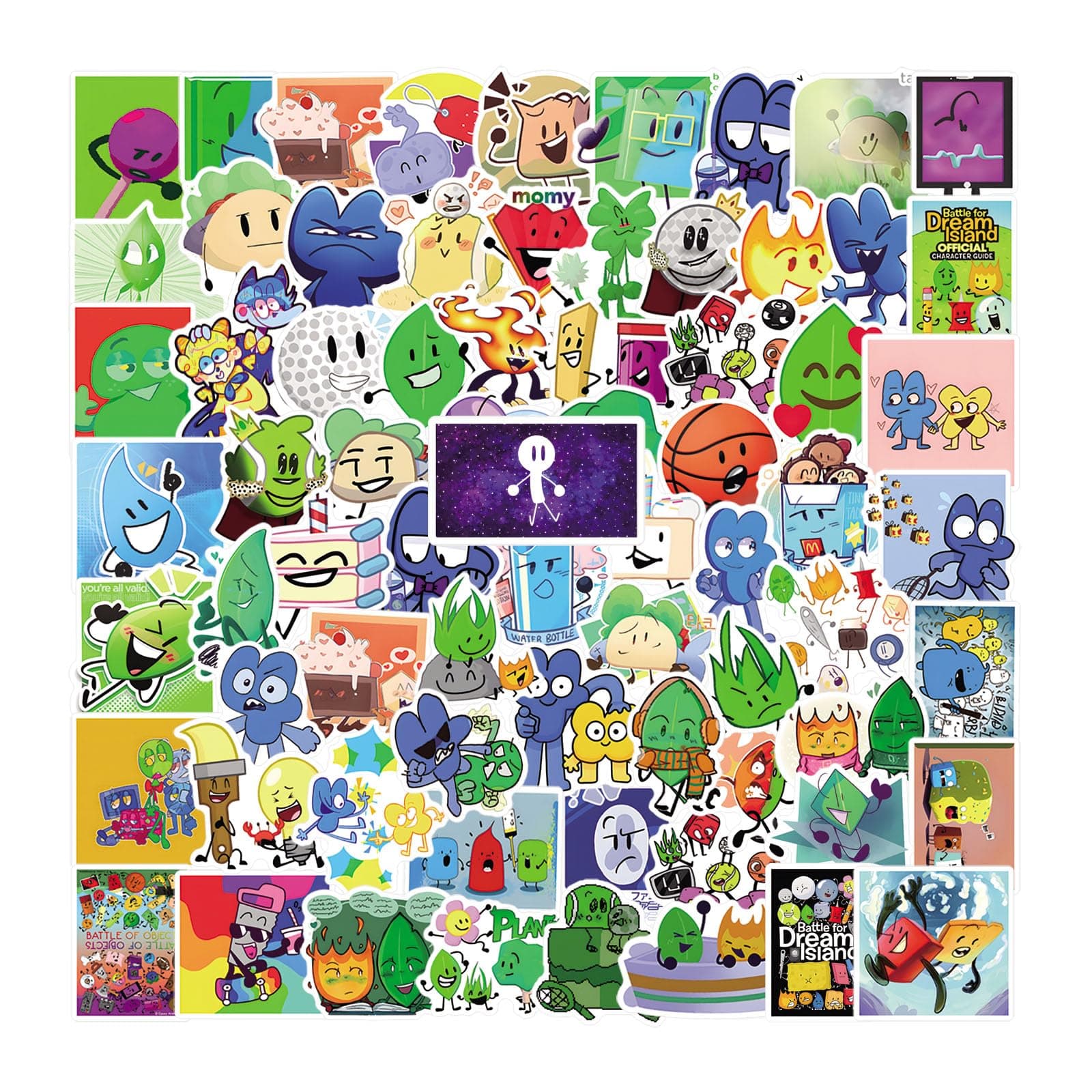 Bfdi Stickers Set, 125 Pieces Aesthetic Vinyl Stickers Waterproof for Water Bottle Laptop Phone Skateboard Scrapbooking Bumper for Teens Adults Fans Party Supplies