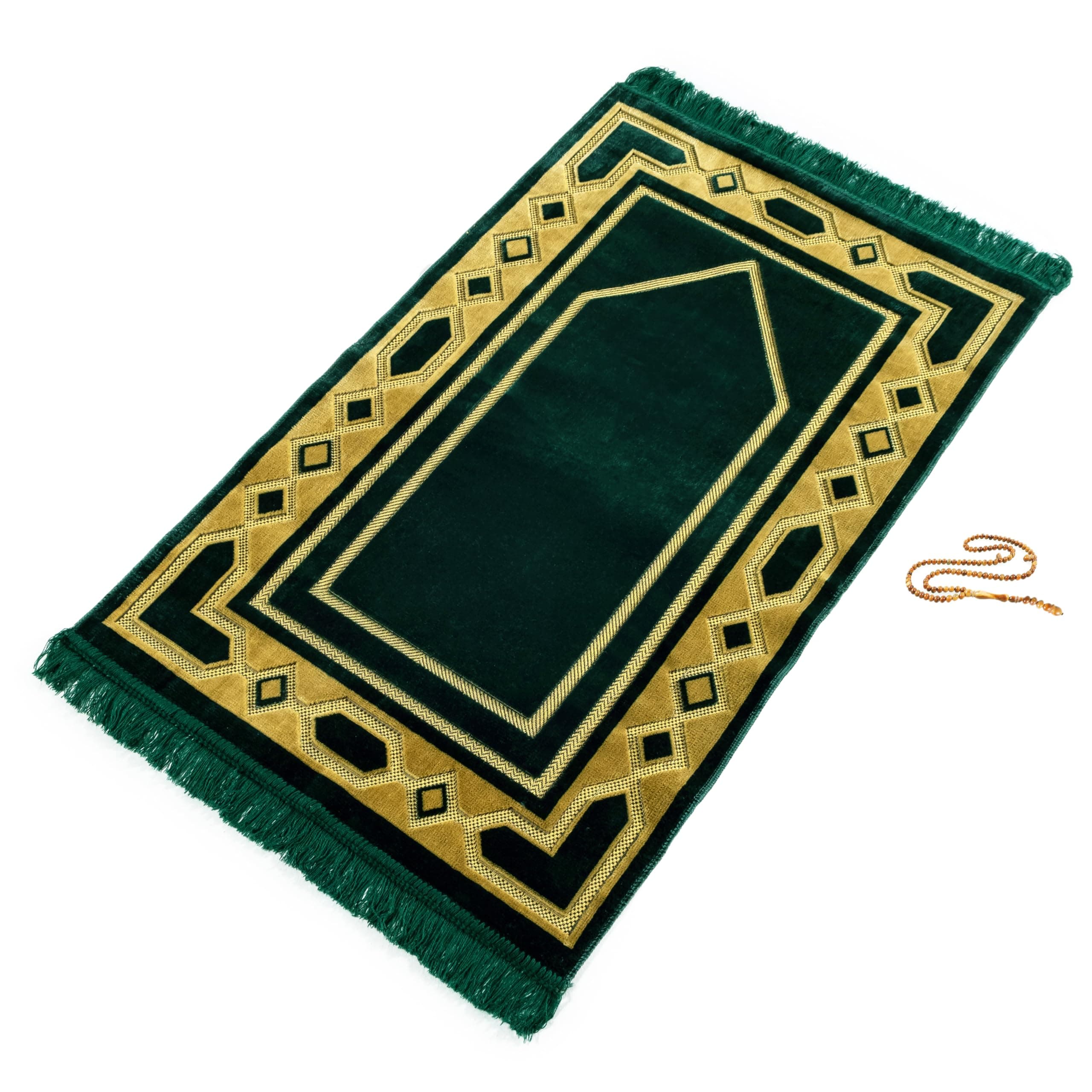 GOLD CASE Home Collection Islamic Prayer Mat - Islam Praying Rug for Muslim Women & Men - Soft Turkish Salah Mats Eid & Ramadan Gifts - Pray Bead (Tesbih) Included - Made in Turkiye - Green