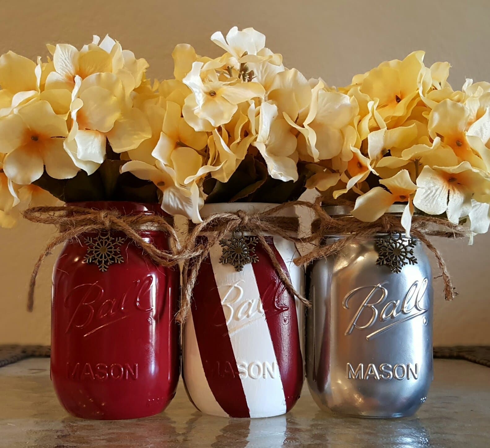 Christmas and Holidays Silver, Candy Cane Stripe and Red Mason Jars