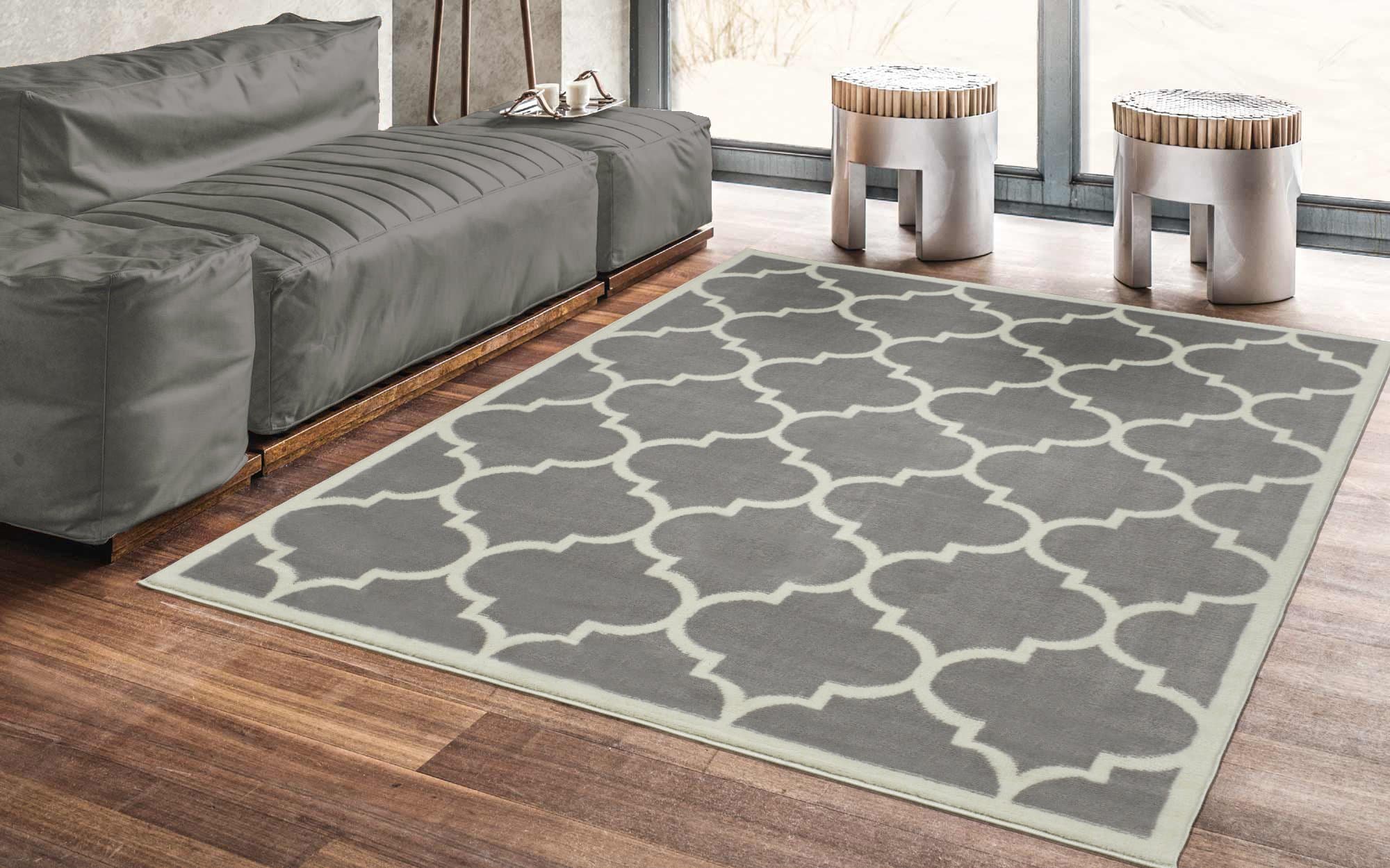 Collection Grey Moroccan Trellis Design Area Rug, 5'3" x 7', Gray