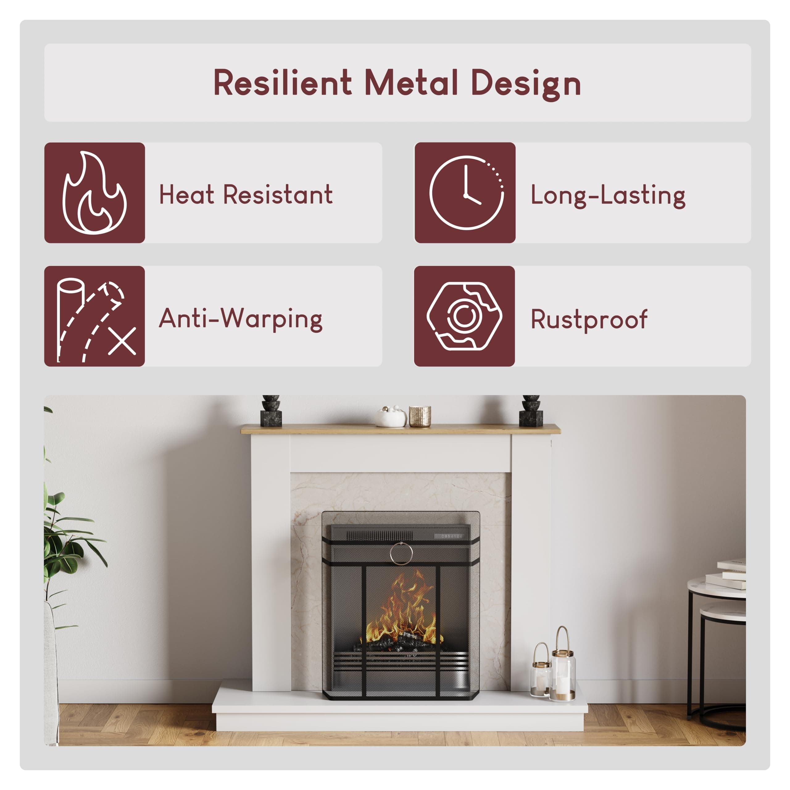 Fire Vida Octon Spark Fire Guard, Black & Chrome Ring, 28 Inch Freestanding