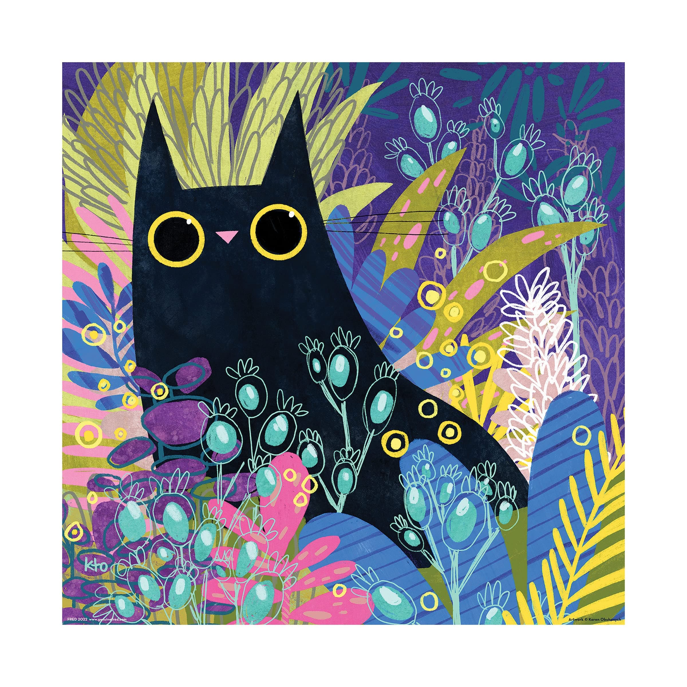 Genuine FredBlack Cat No. 2 by Karen Obuhanych, 250-piece Puzzle, 18 x 18 Inches