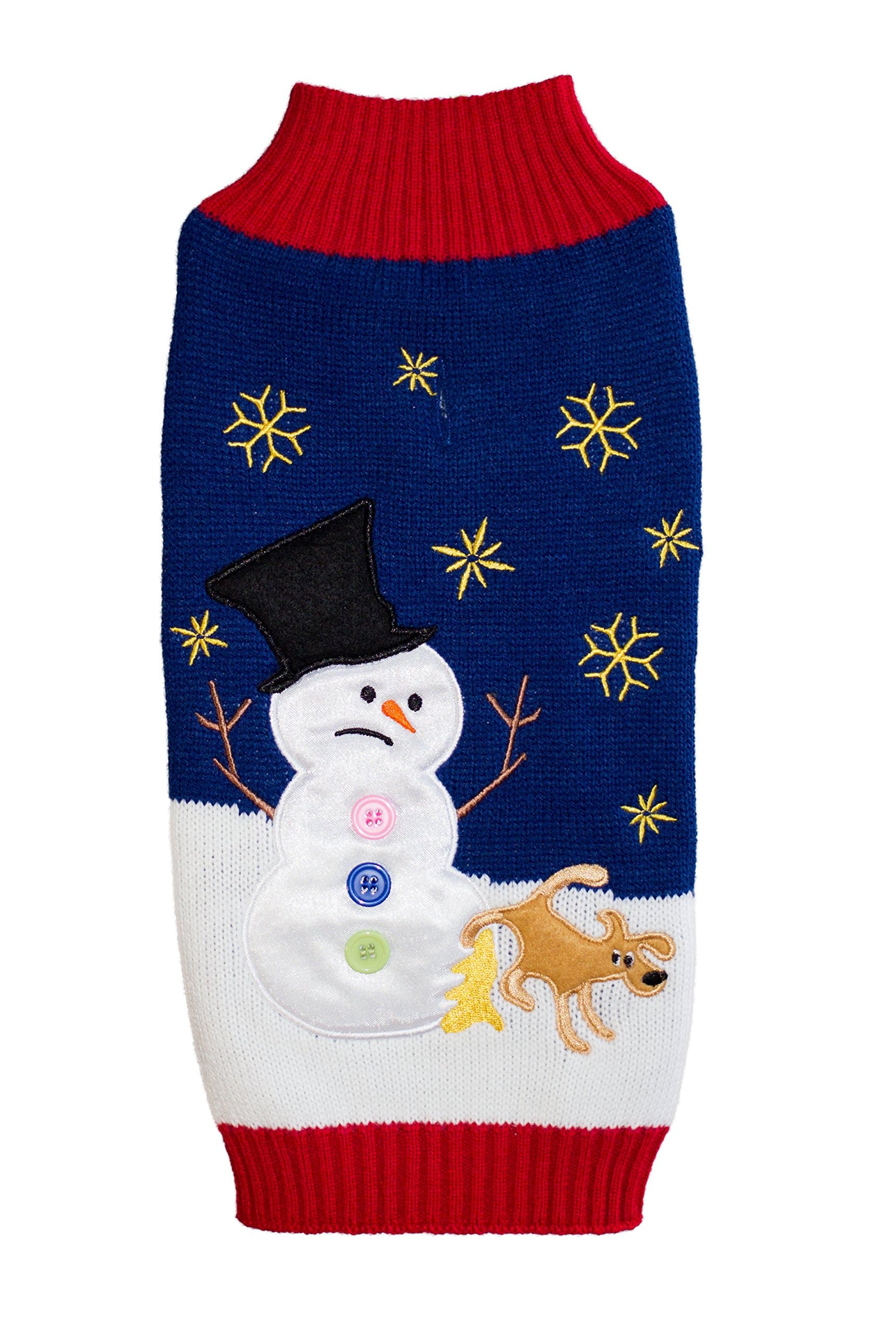 New York Dog Snowman & Dog Holiday Ugly Sweater, Blue, Medium