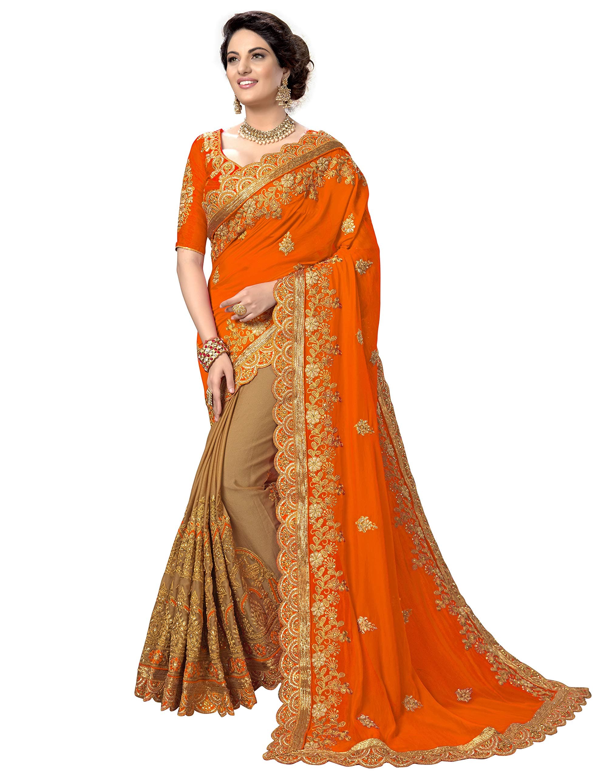 Women's Silk Satin Embroidery Saree with Unstitched Blouse