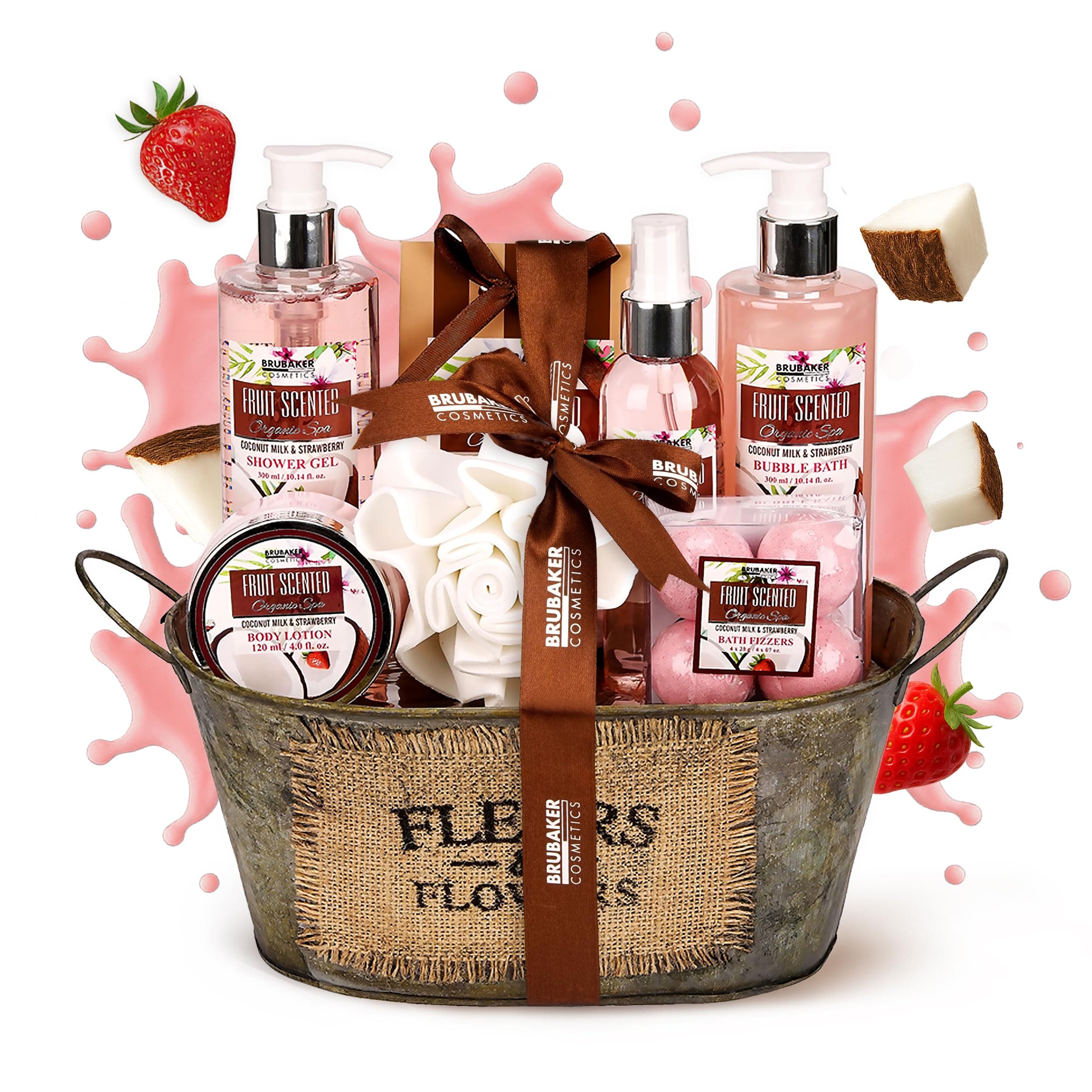 Cosmetics 'Coconut Milk & Strawberry' 10-Pieces Bath Gift Set in Vintage Tub