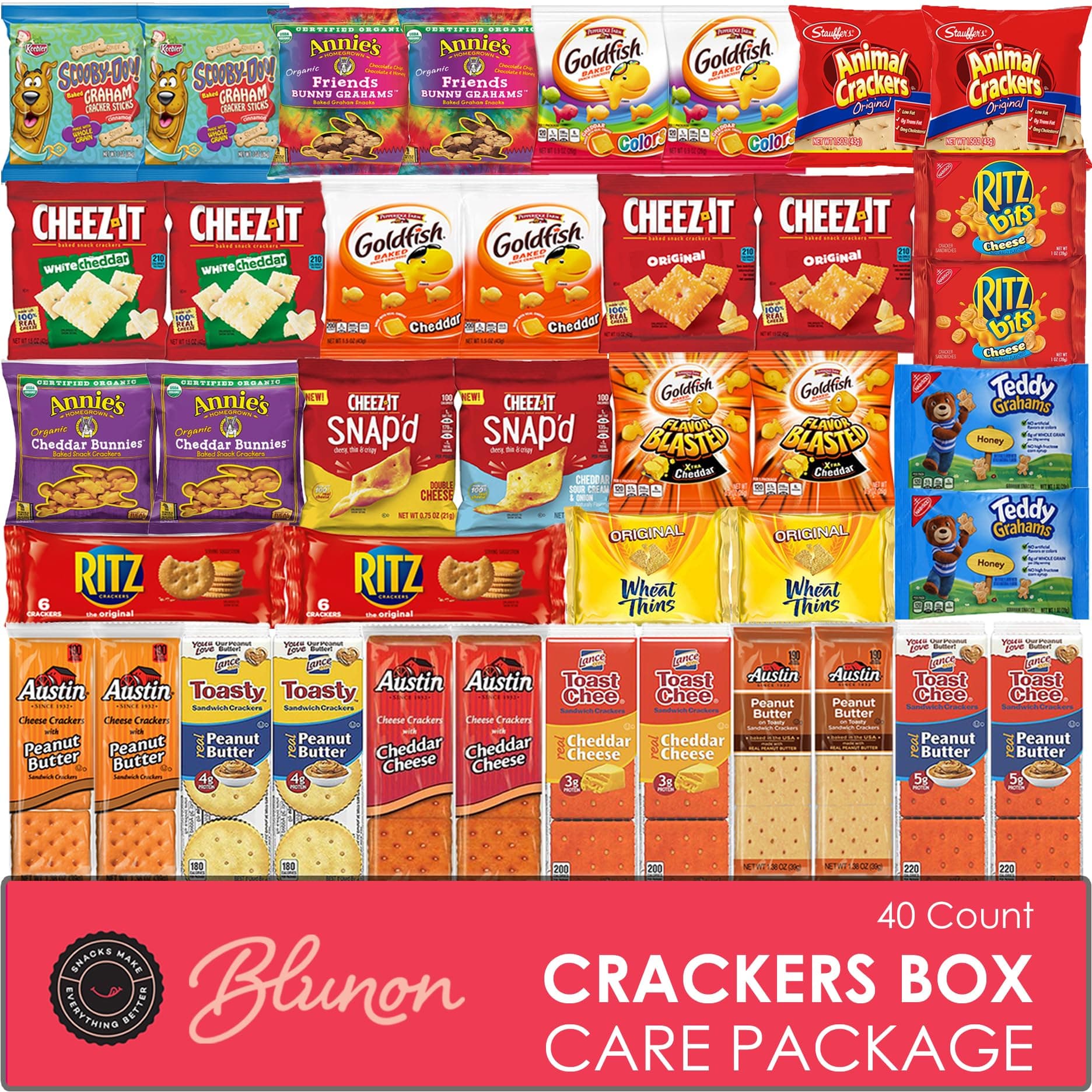 Crackers Variety Pack - Individually Wrapped Assortment - Sampler Bulk Care Package Gift Box - Snack Pack (40 Count)