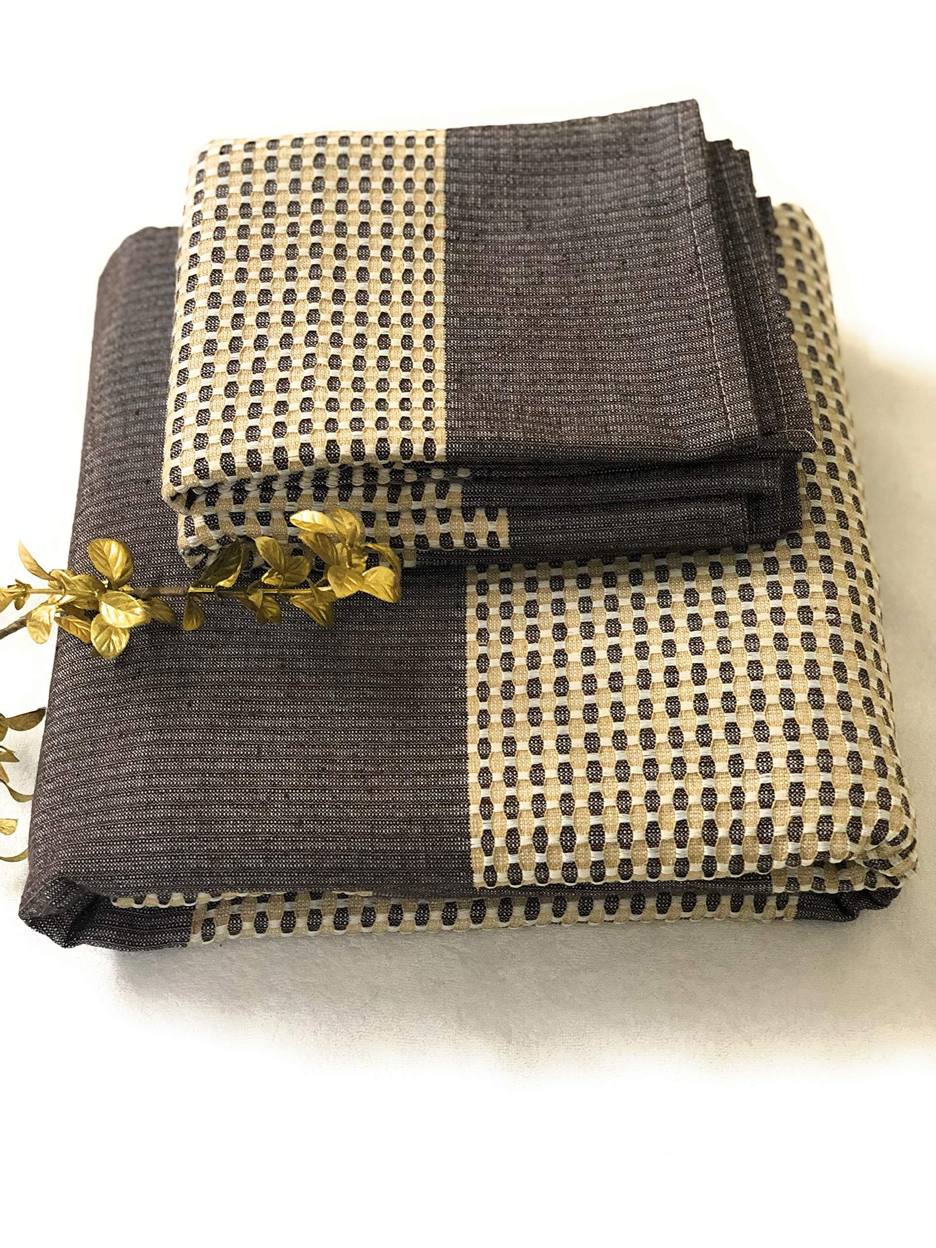 RANGBHAR Handloom Cotton Striped Bedsheet For Double Bed,Organic Woven Bedsheet With 2 Pillow Covers,Charcoal Brown,90 X 100 Inch,220 TC