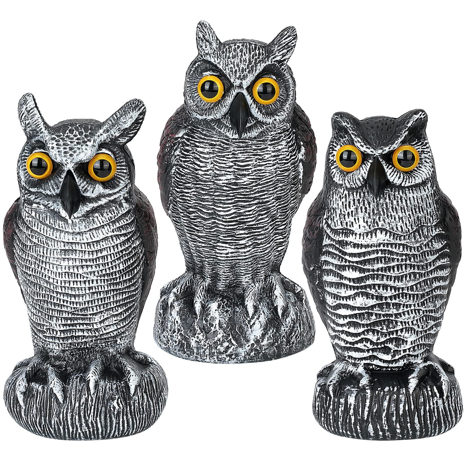 Ruolan 3-Pack Owl Decoys for Bird Deterrent - Weatherproof Bird Repellent Devices for Outdoor Use - Plastic Owls to Scare Birds Away and Control Garden Pests
