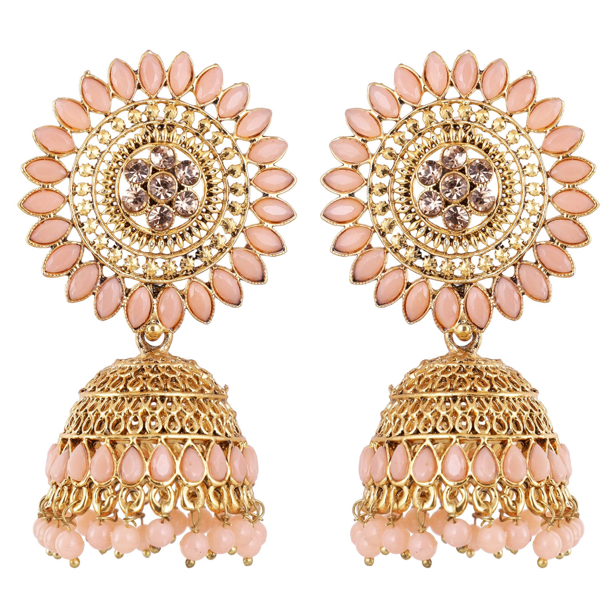 SaissaGold Plated Bollywood Big Stud Jhumka Boho Earrings Indian Jewelry for Women
