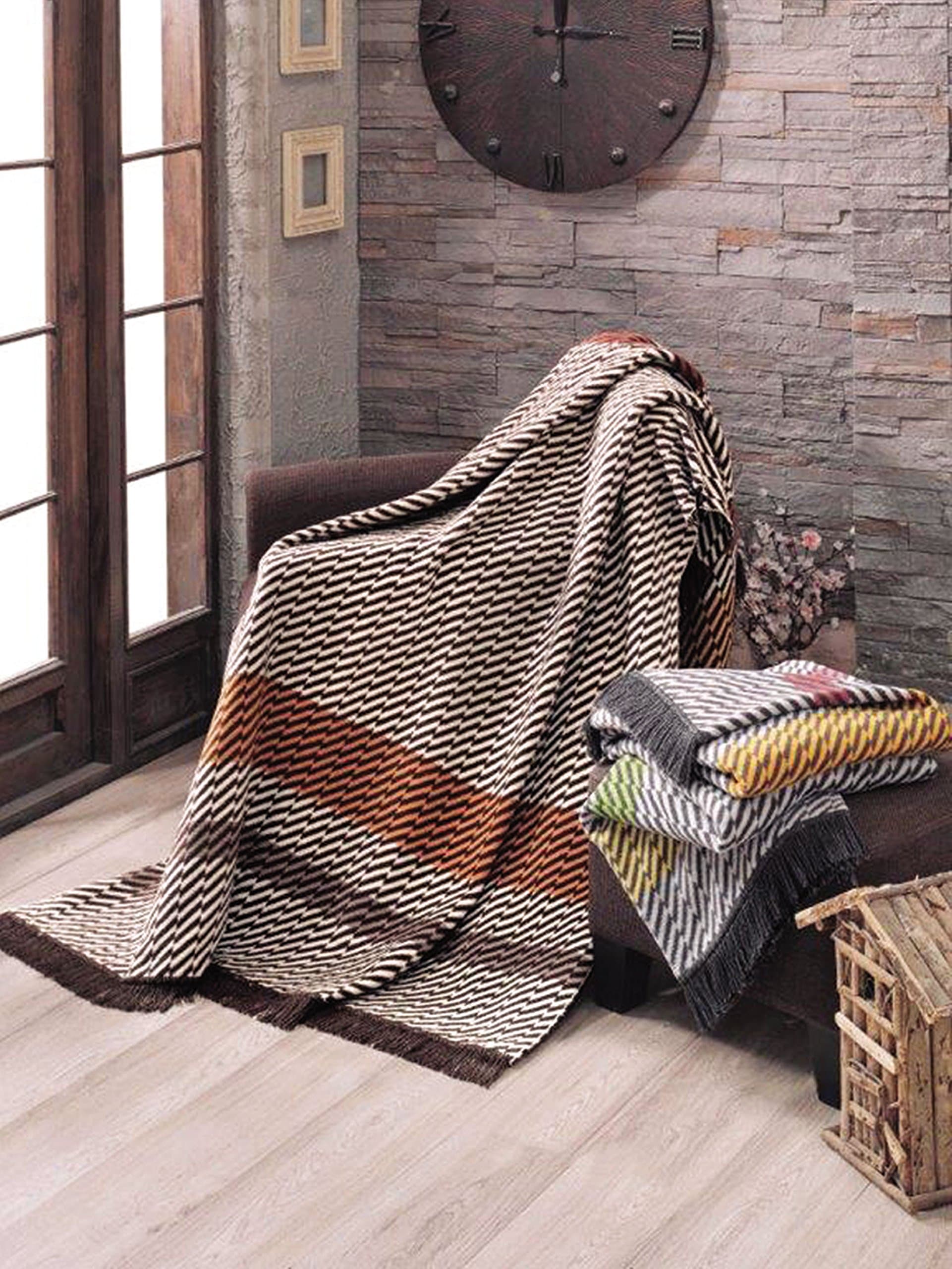 Zigzag Chocolate Brown Decorative Light Weight Cotton Throw Blanket, 60"x78"