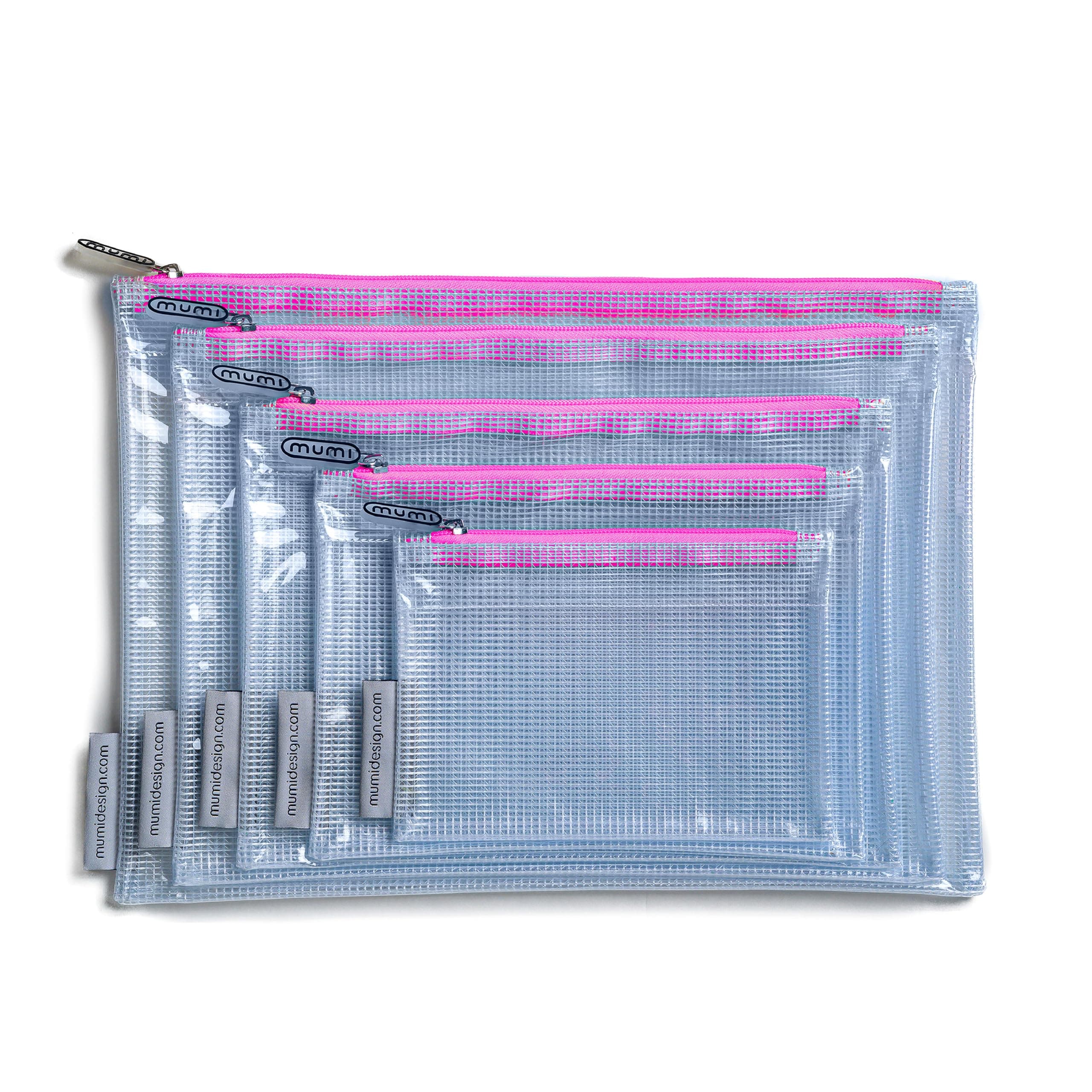 5 Multi-Size Organizing Bags – Clear Zipper Pouches with 10 Labels – Reusable Waterproof Mesh Storage Bag, Small Zipper Pouches for Travel, Supplies, Toys, Puzzle Bags & Organization (Pink)