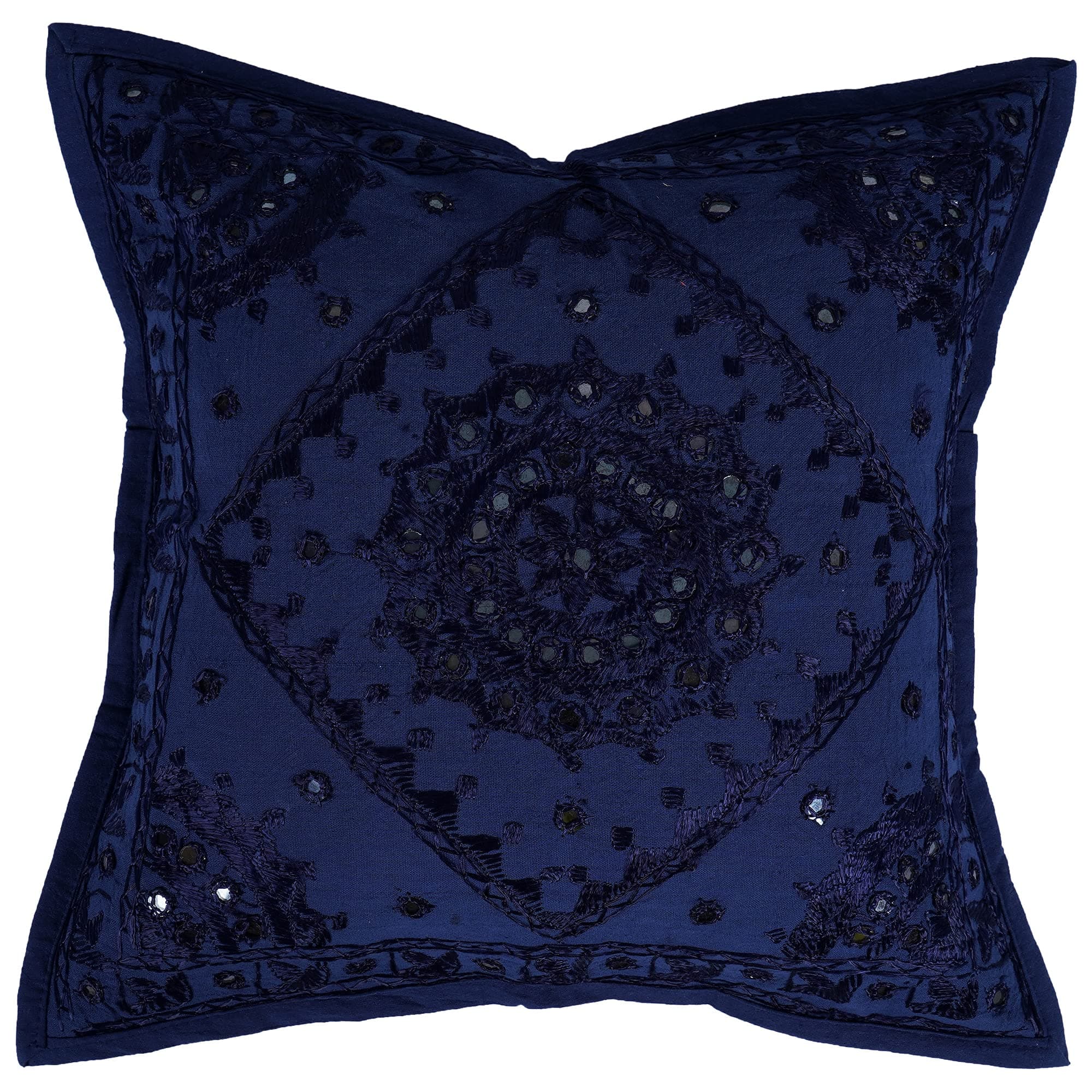 Shubhlaxmifashion 24" Blue Mirror Embroidered Decorative Sofa Throw Pillow Cushion Cover Boho Bohemia