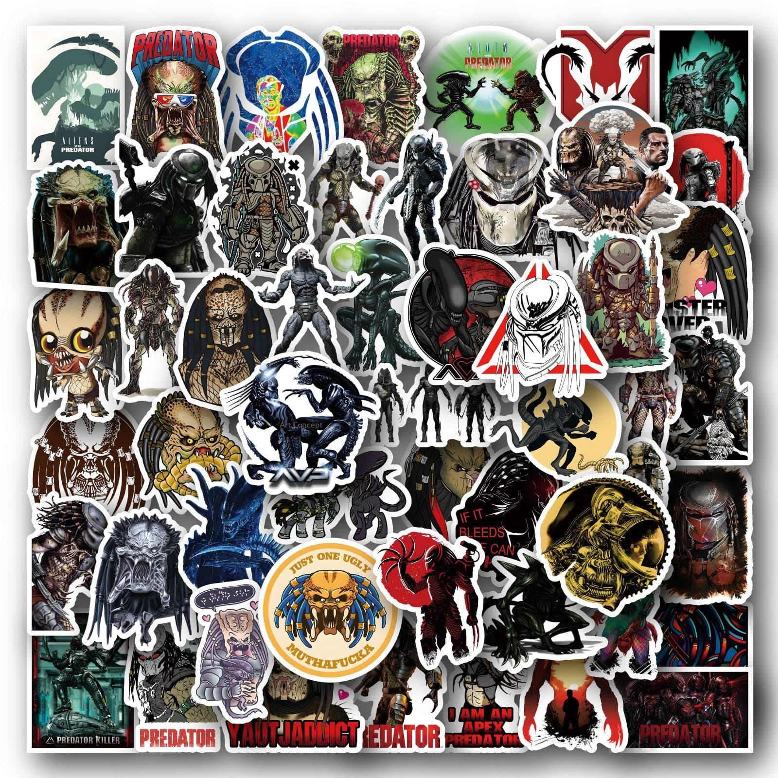 Predator VS Alien StickersThriller Movie Stickers 50PCS Laptop Reward Motivational Stickers for Water Bottle, Skateboard,Refrigerator,Hydro Flasks, Decal, Waterproof Vinyl Decal for Adults, Teens