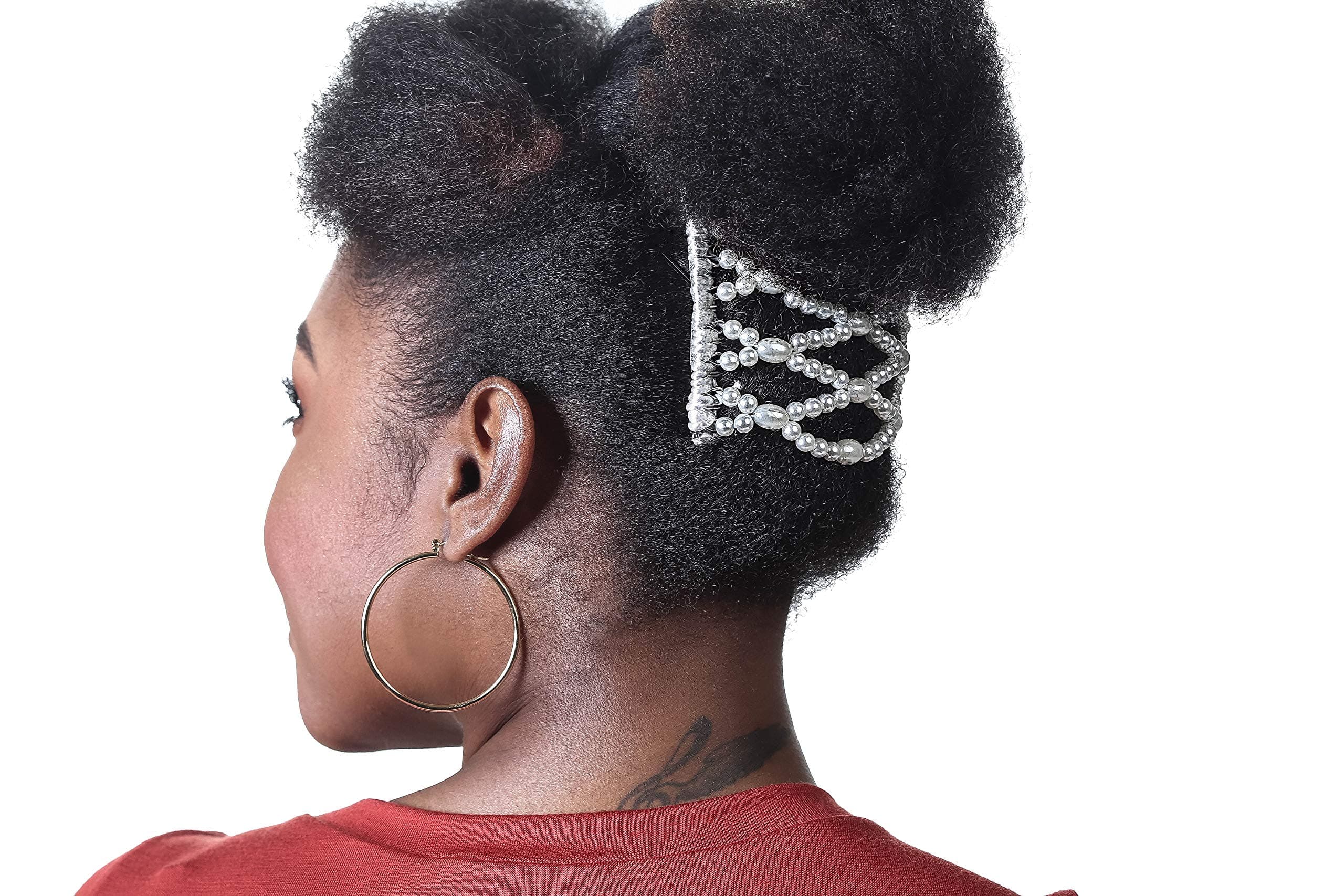 Decorative Pearl Beaded Metal Eyelet Wide Wire Double Comb for Thick, Wavy, Naturally Curly Hair - Styles in Seconds (Pearl)