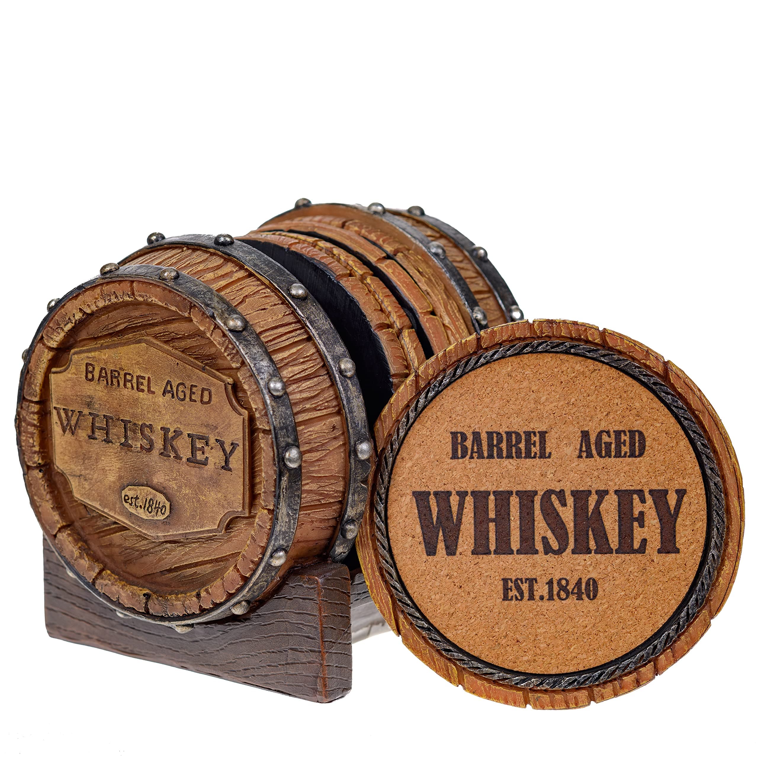 Pine Ridge Whiskey Barrel Drink Coaster with Holder - Barrel Aged Whiskey
