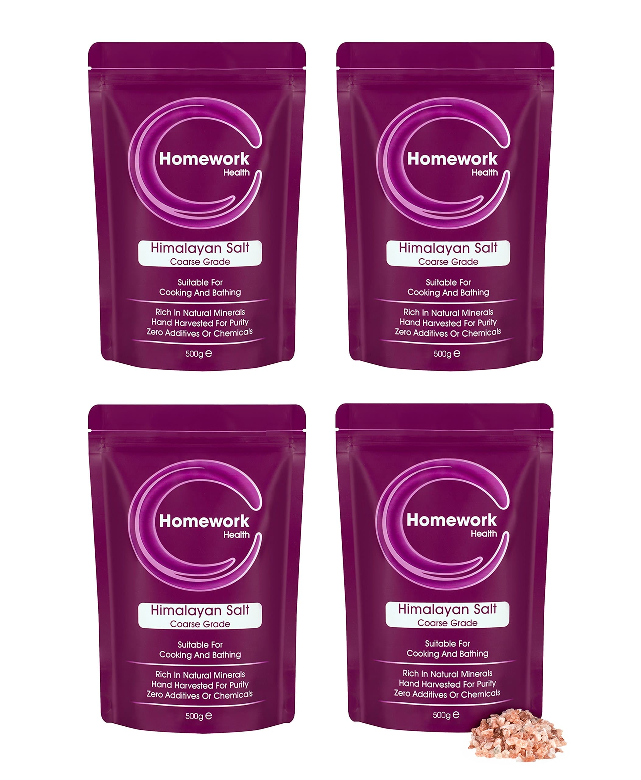 4 x 500g Clearwave Health Himalayan Pink Salt Coarse Zero Additives Suitable for Cooking and Detoxification Comes in Re Sealable Stand Up Pouch Packaging May Vary