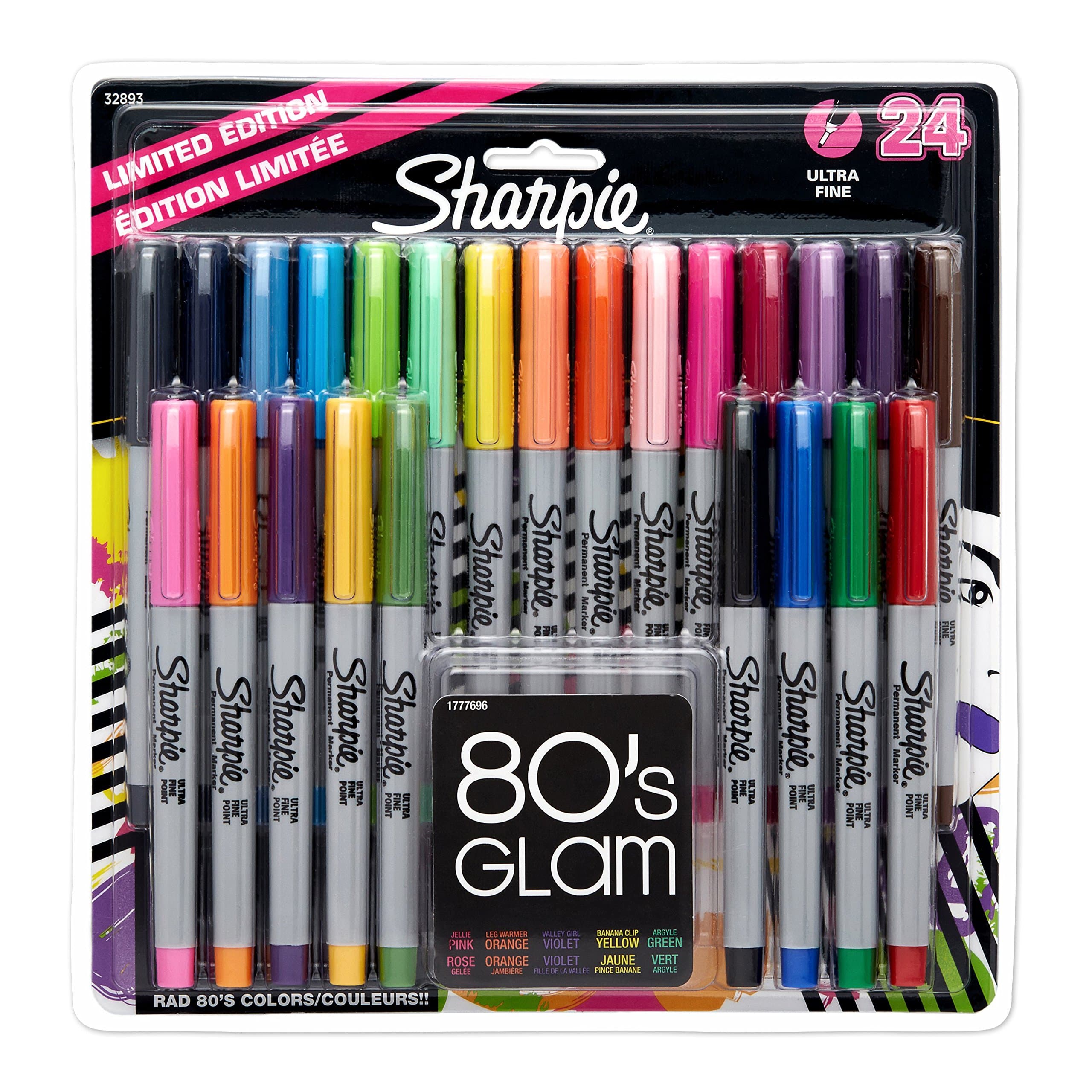 SHARPIE Permanent Markers, Ultra-Fine Point, 80s Glam Colors, 24 Pack