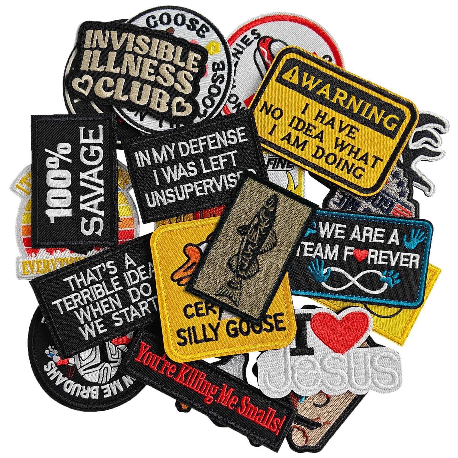 20Pcs Random Funny Tactical Morale Patch, Embroidered Hook and Loop Patches for Backpacks, Hats, Jackets and Vests