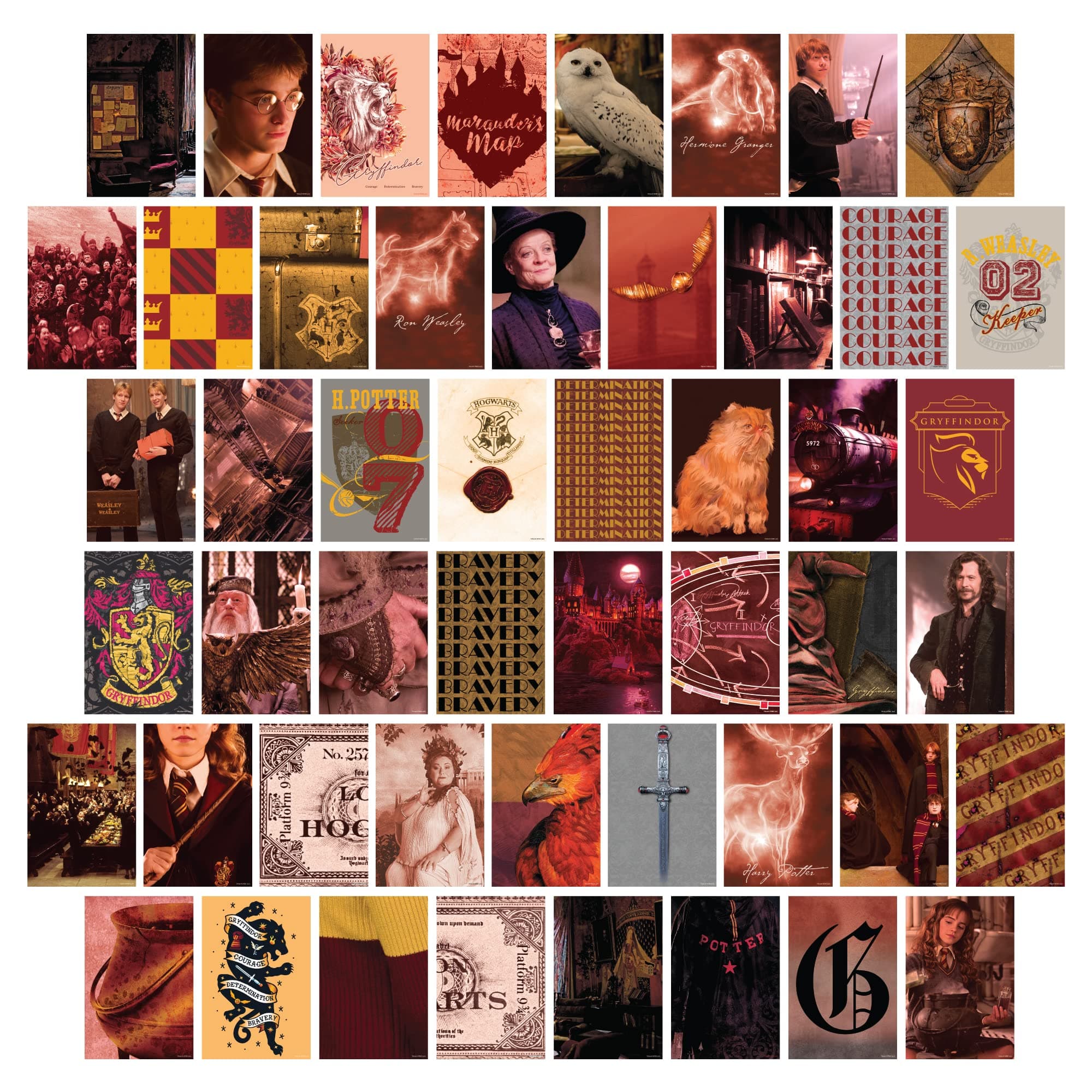 Conquest Journals Harry Potter Gryffindor Wall Collage, Set of Fifty Collectible 4x6 Official Art Prints From The Wizarding World, Printed on Quality Card Stock, Matte Finish