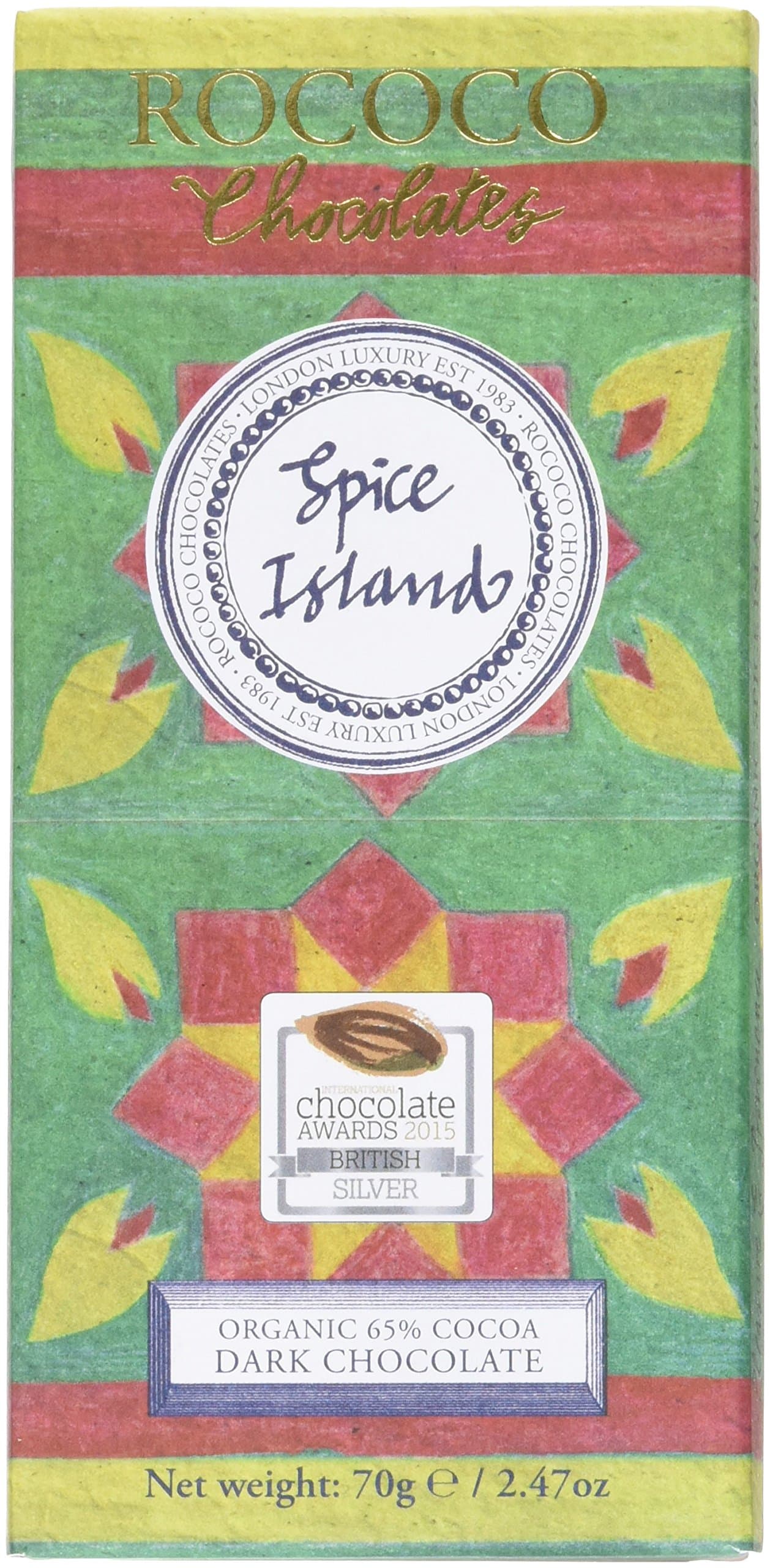 Rococo Chocolates Organic Spice Island Dark Chocolate Bar 70 g
