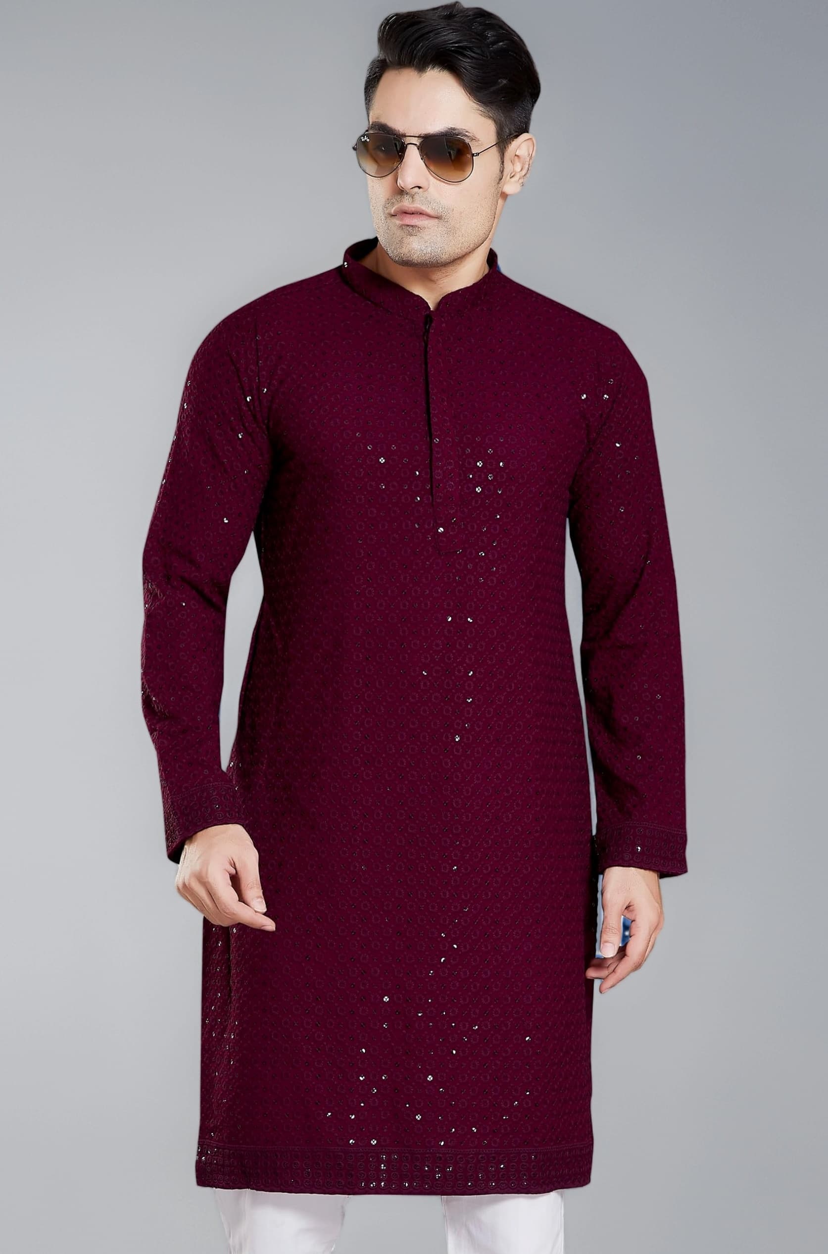DIVISIVE Men's Sequince Embroidered Cotton Blend Only Slim Fit Kurta