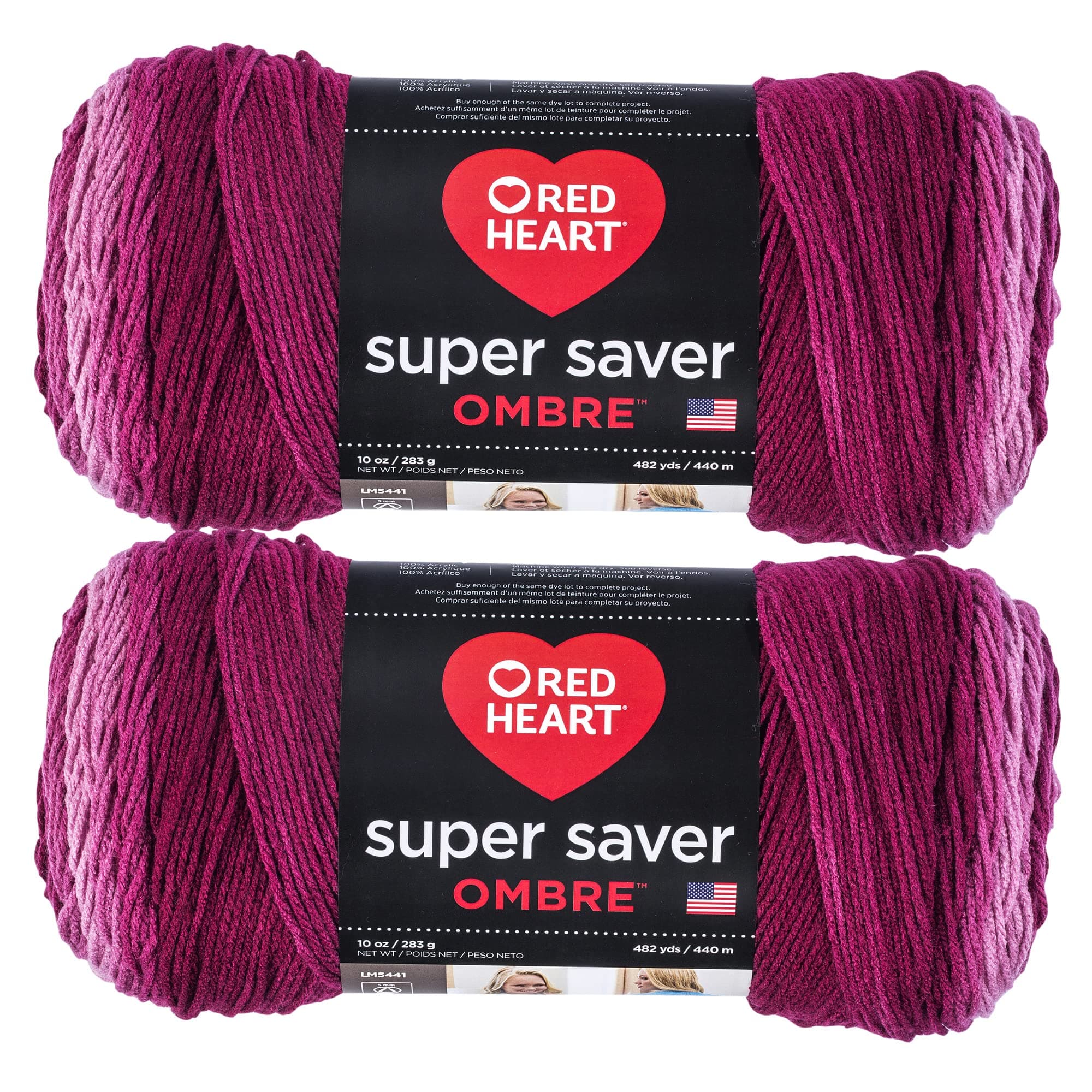 Red Heart Super Saver Jumbo Anemone Ombre Yarn - 2 Pack of 283g/10oz - Acrylic - 4 Medium (Worsted) - 482 Yards - Knitting/Crochet