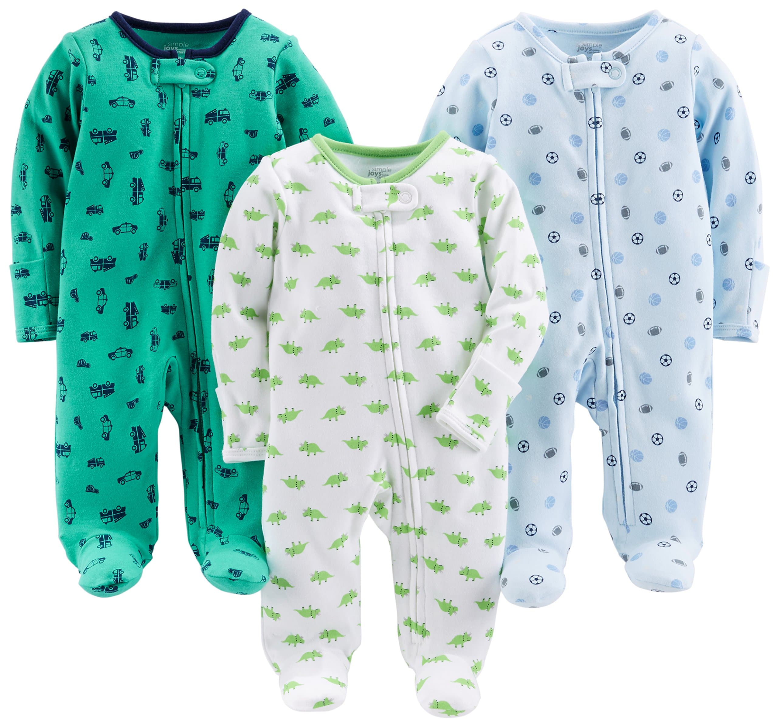 Simple Joys baby-boys 3-pack Sleep and Play Baby and Toddler Sleepers (pack of 3)