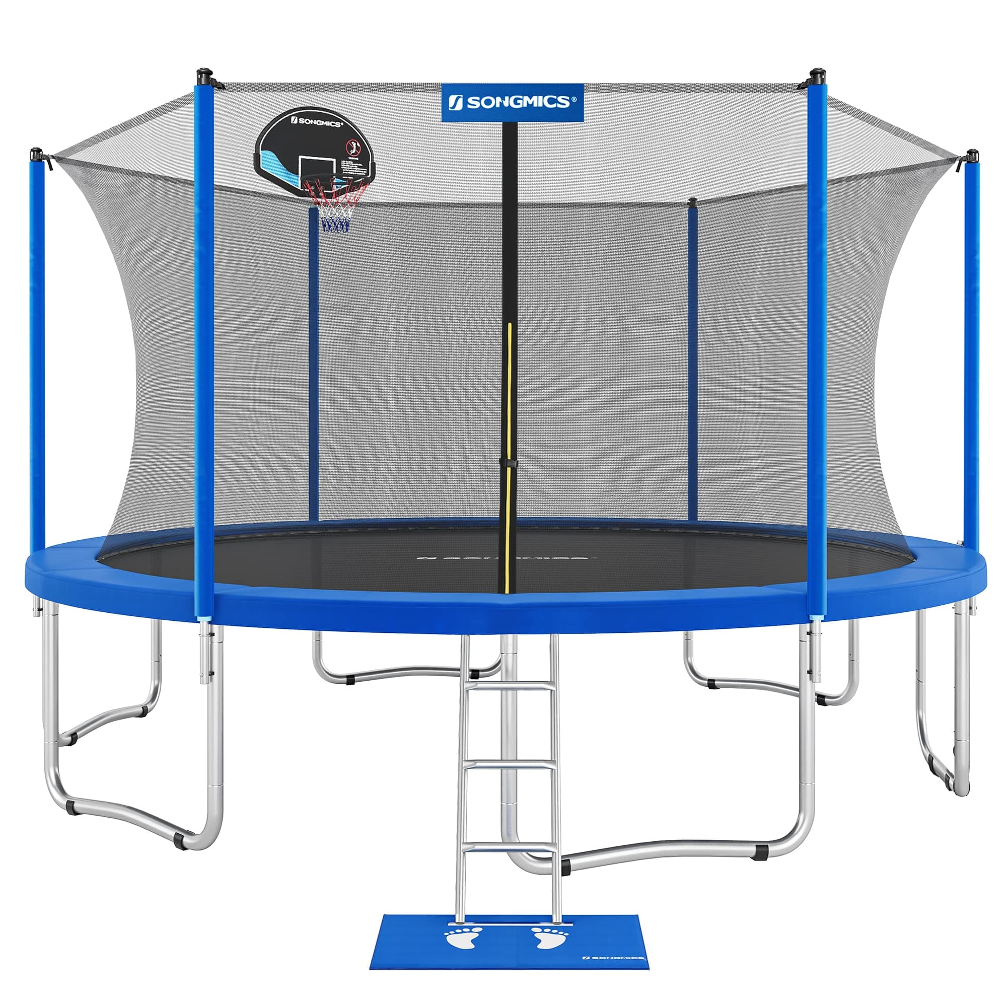 SONGMICS 15FT Trampoline with Enclosure Net, Basketball Hoop, Jumping Mat, Safety Pad, Ladder, Outdoor Backyard Trampolines, USTR15BU
