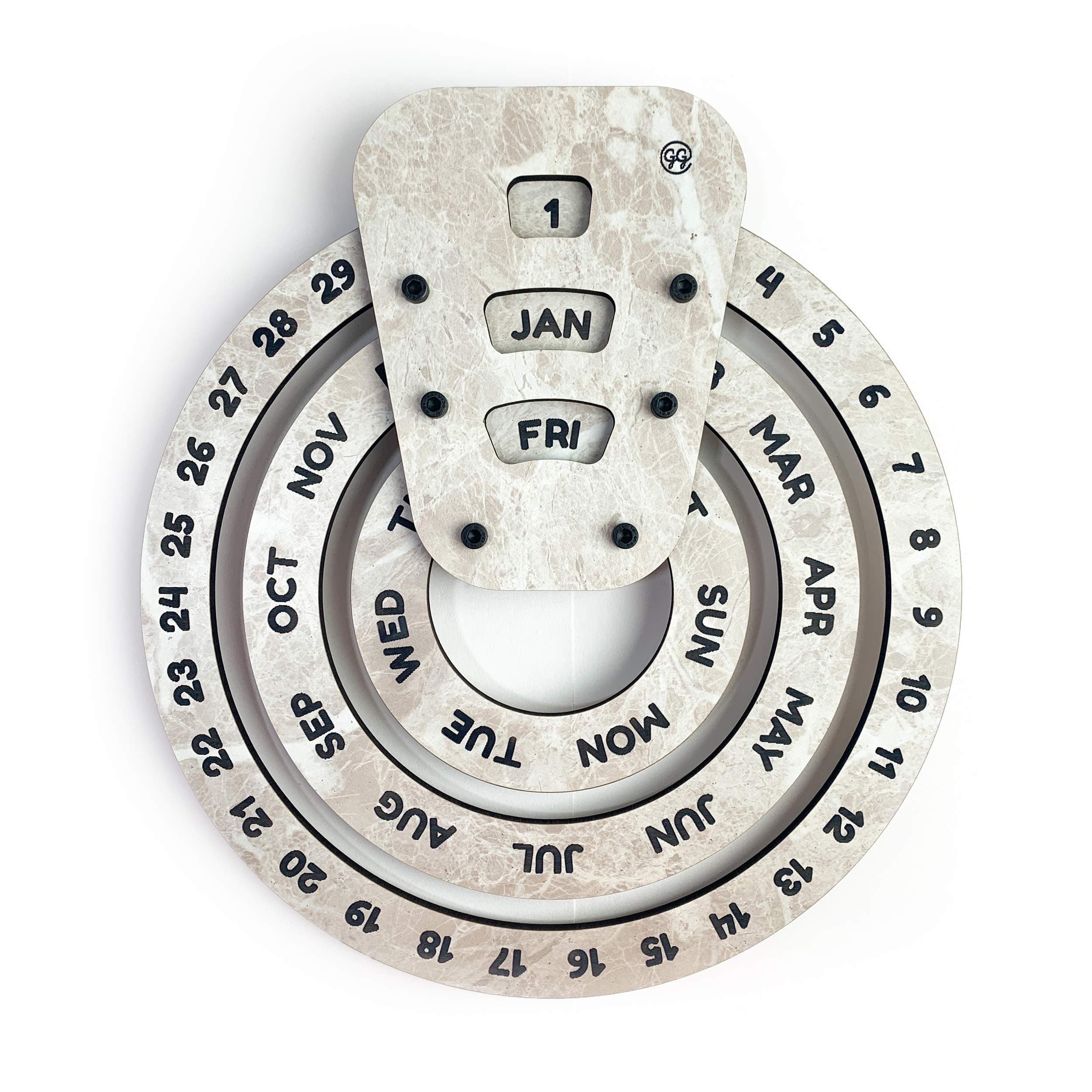 Galliard Games Perpetual Wall Calendar (Wooden) (Stone Finish), (Ring diameter: 10.5 inch; Height: 12 inch)