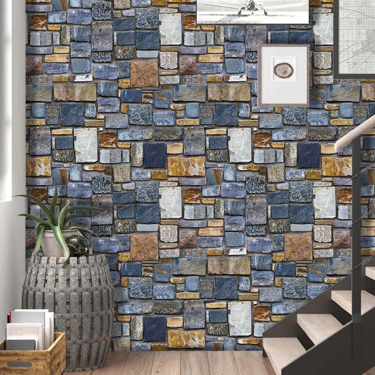 Timeet 3D Stone Peel and Stick Wallpaper 17.7”X 118” Decoration Stone Wallpaper Stone Contact Paper Removable Wallpaper Self-Adhesive Wall Paper for Home Decor TV Wall Easy to Peel and Stick PVC Roll