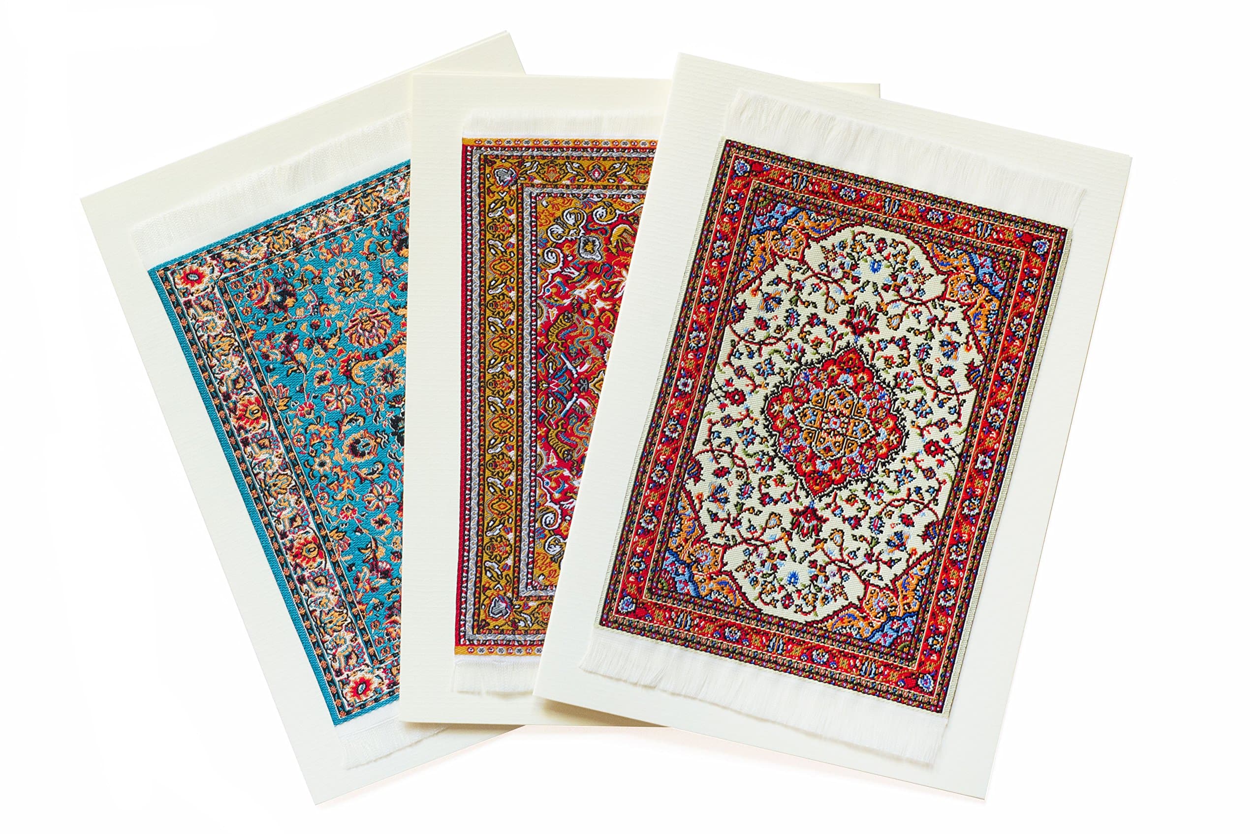 Greeting Card Set of 3 with envelopes - Oriental Carpet Designs - Authentic Woven Fabric - Collection #2 - 3 assorted carpet designs