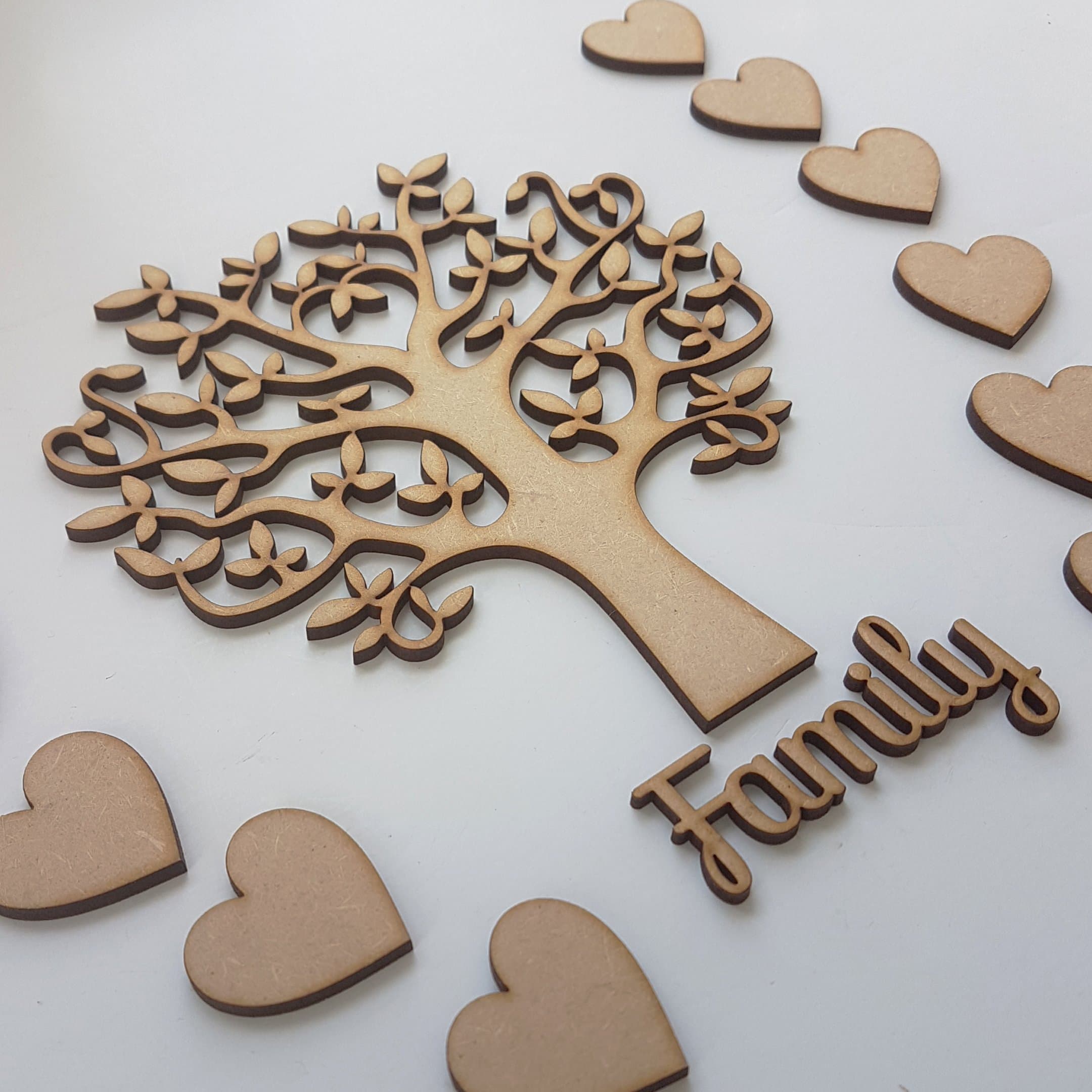 Wooden Family Tree Shape for Crafts, Love - Perfect for Family Tree, Weddings, guestbook (15cm)