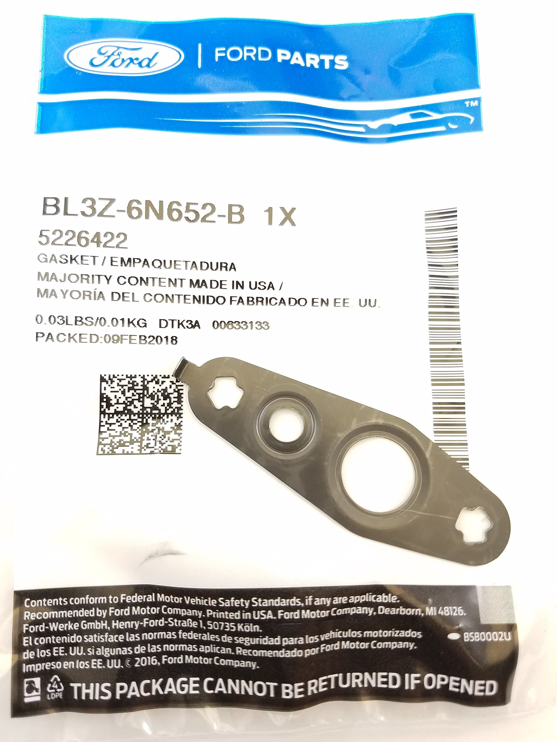 Ford BL3Z-6N652-B, Turbocharger Oil Line Gasket