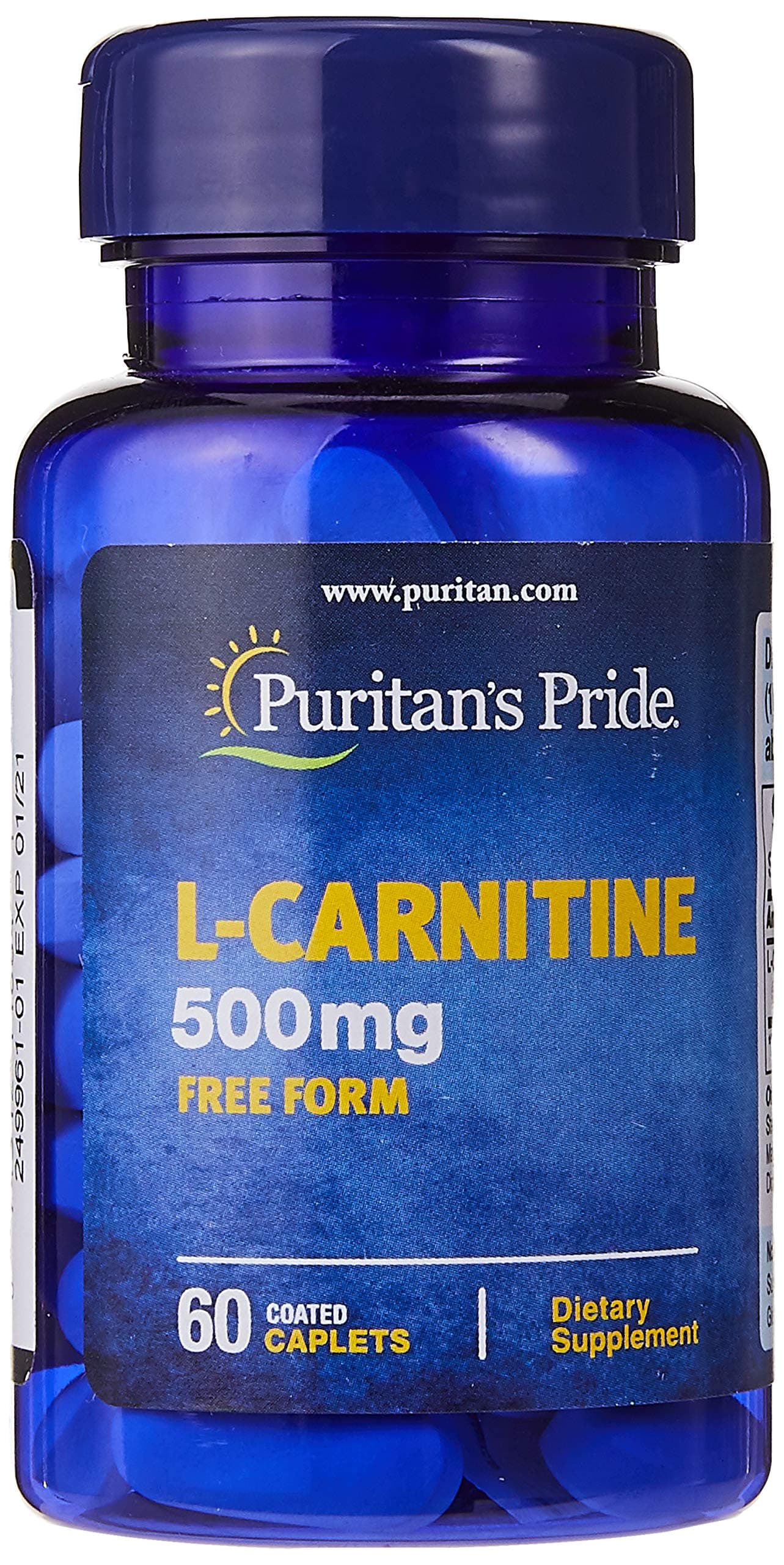 Puritan's Pride L-Carnitine 500mg 60 Coated Caplets - 1 to 6 Packs (5 Bottles)