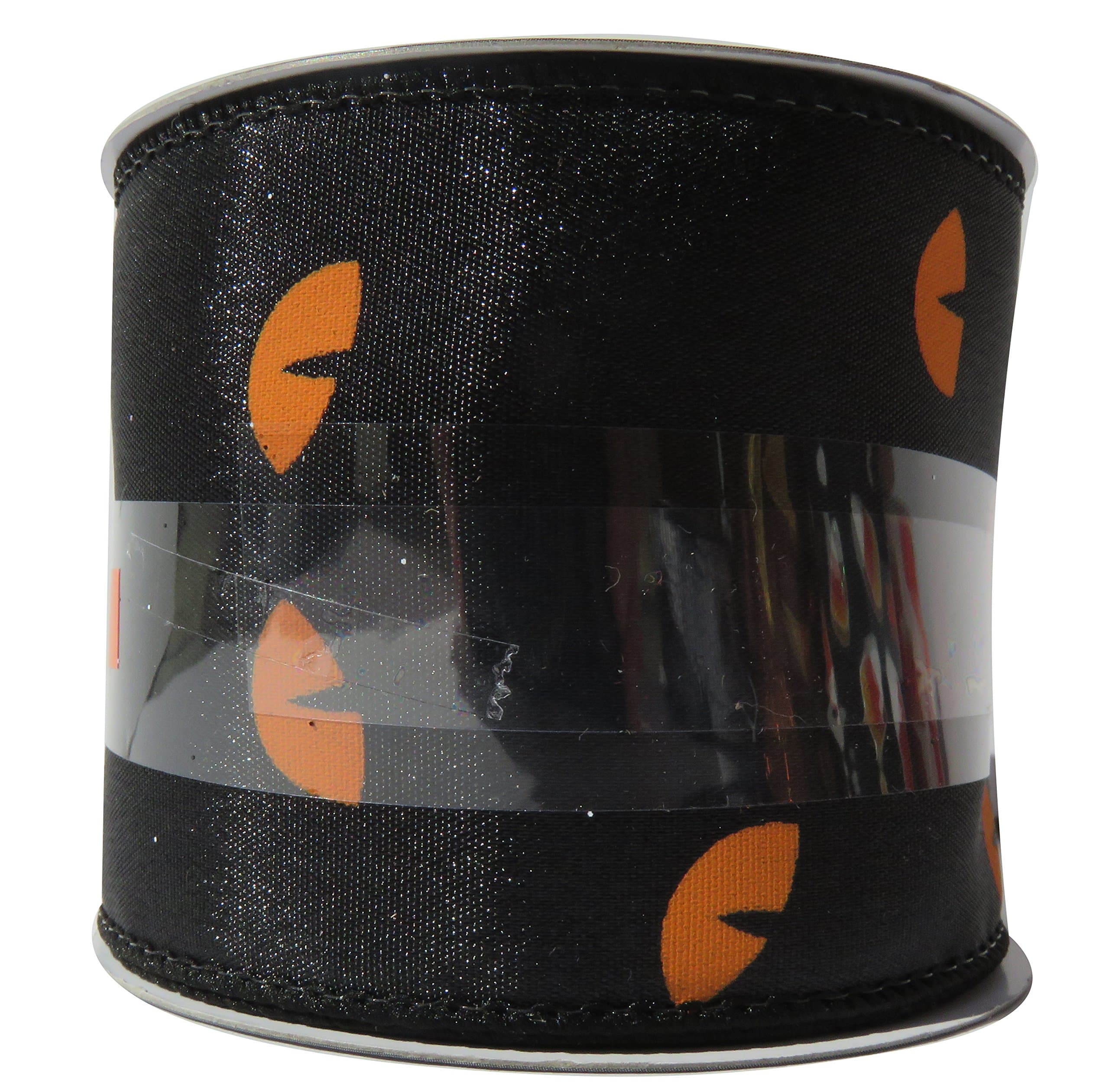 Maker's Halloween Wired Ribbon Creepy Cat Eyes Black Orange 2 1/2 inches X 12 feet
