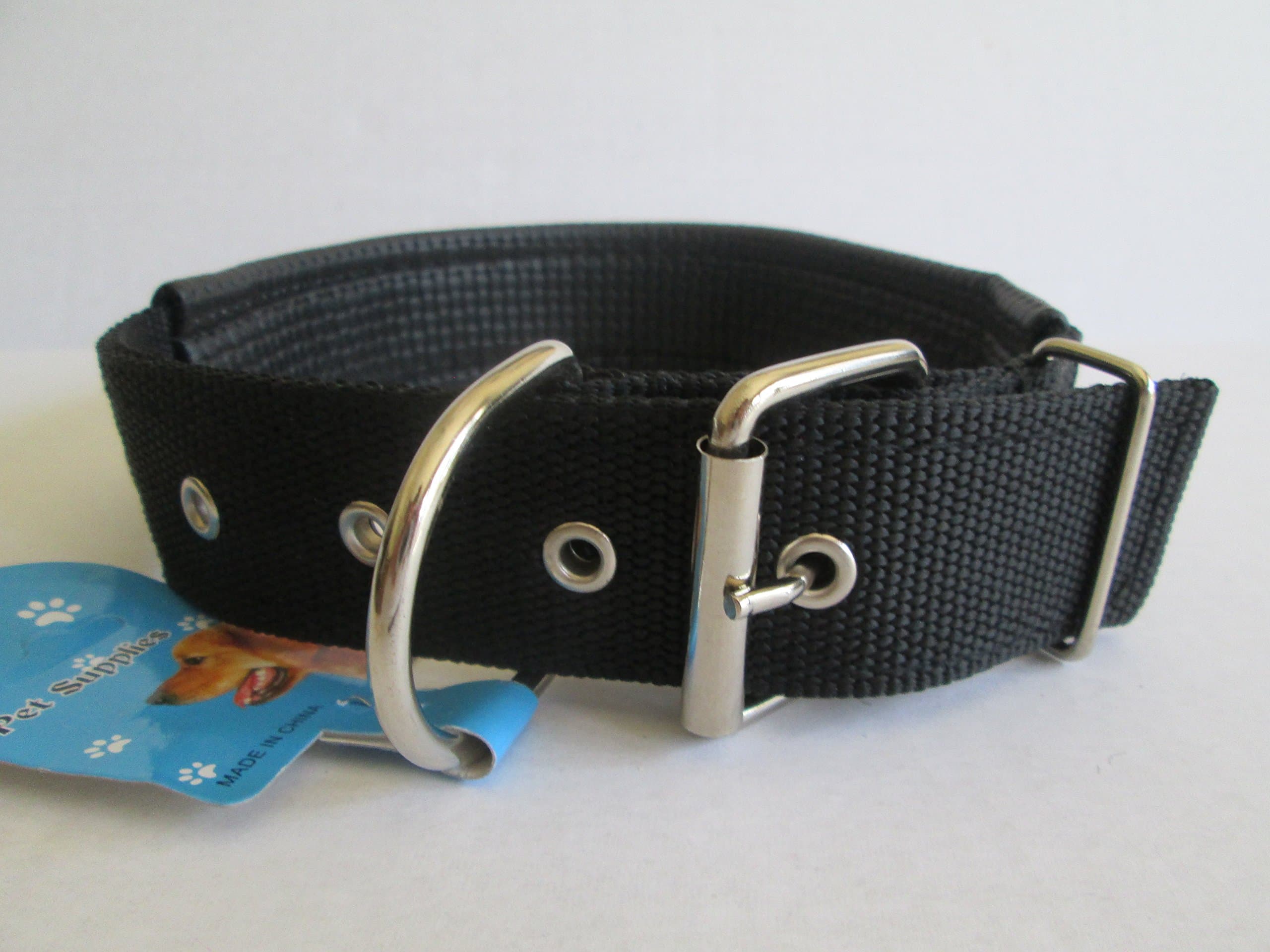 Heavy Duty Padded Collar With Metal Buckles For 16"-19" Neck Large Dogs, Black